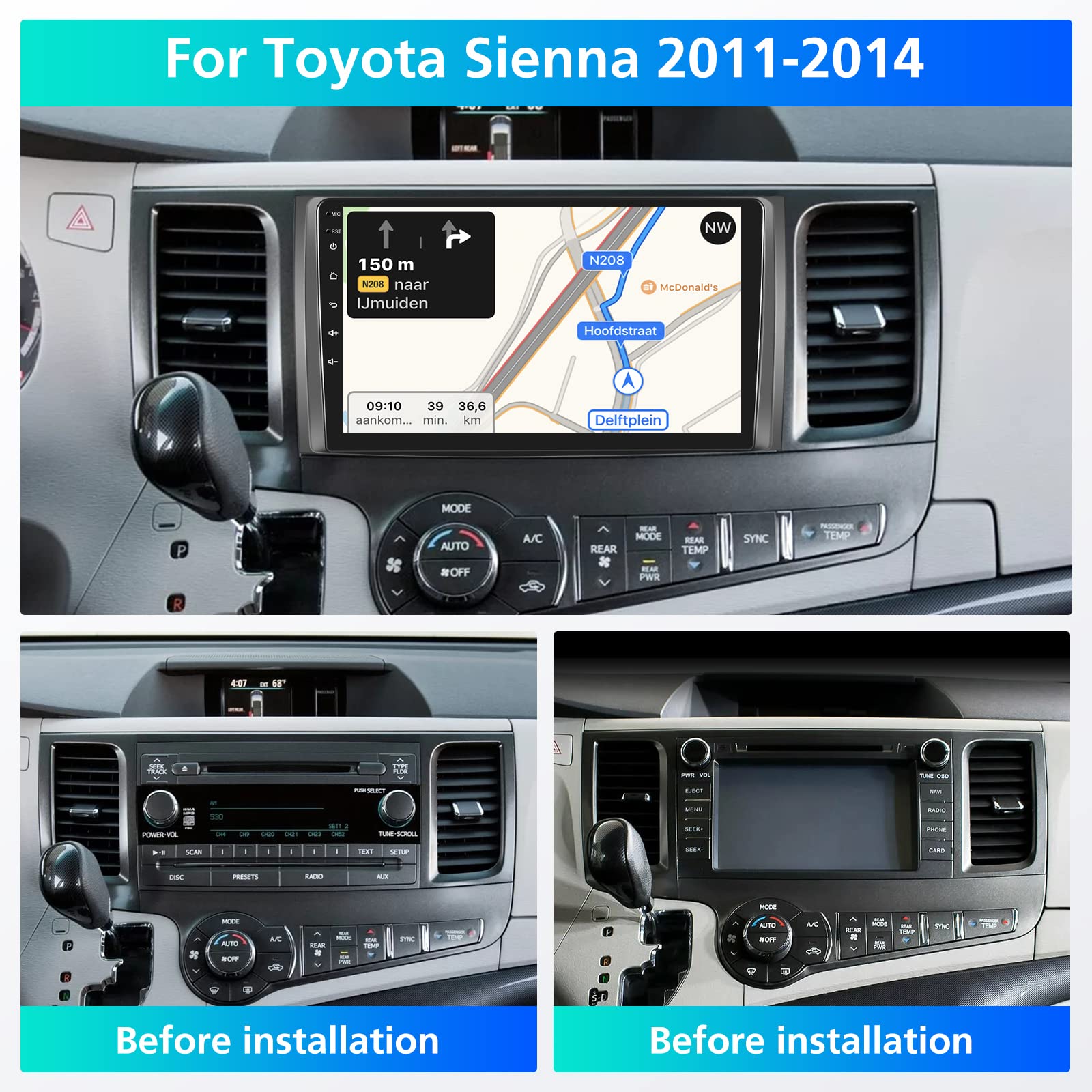 [2G+64G] Car Radio For Toyota Sienna 2011 2012 2013 2014, Android 13 Touch Screen Car Stereo, Carplay/Android Auto/1080P/Hi Fi A