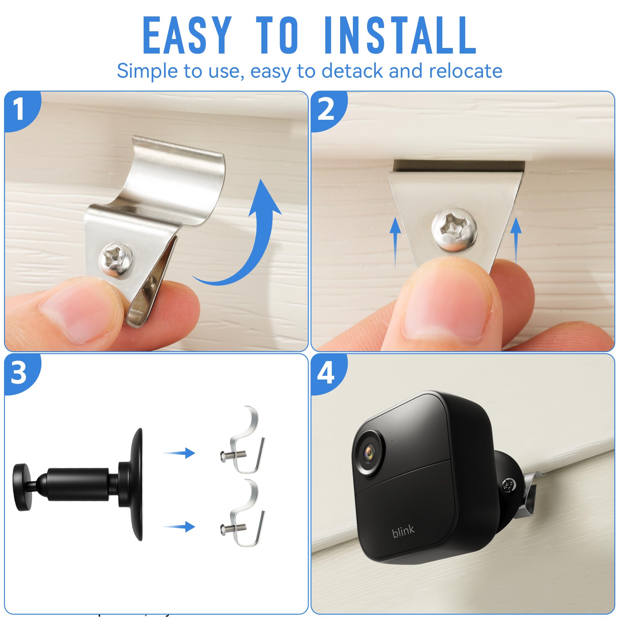 Huxor 15 Pack Vinyl Siding Clips Hooks,No Hole Needed Siding Hooks Screws For Hanging Outdoor Siding Mounted Blink, Arlo, Ring Home Security Camera