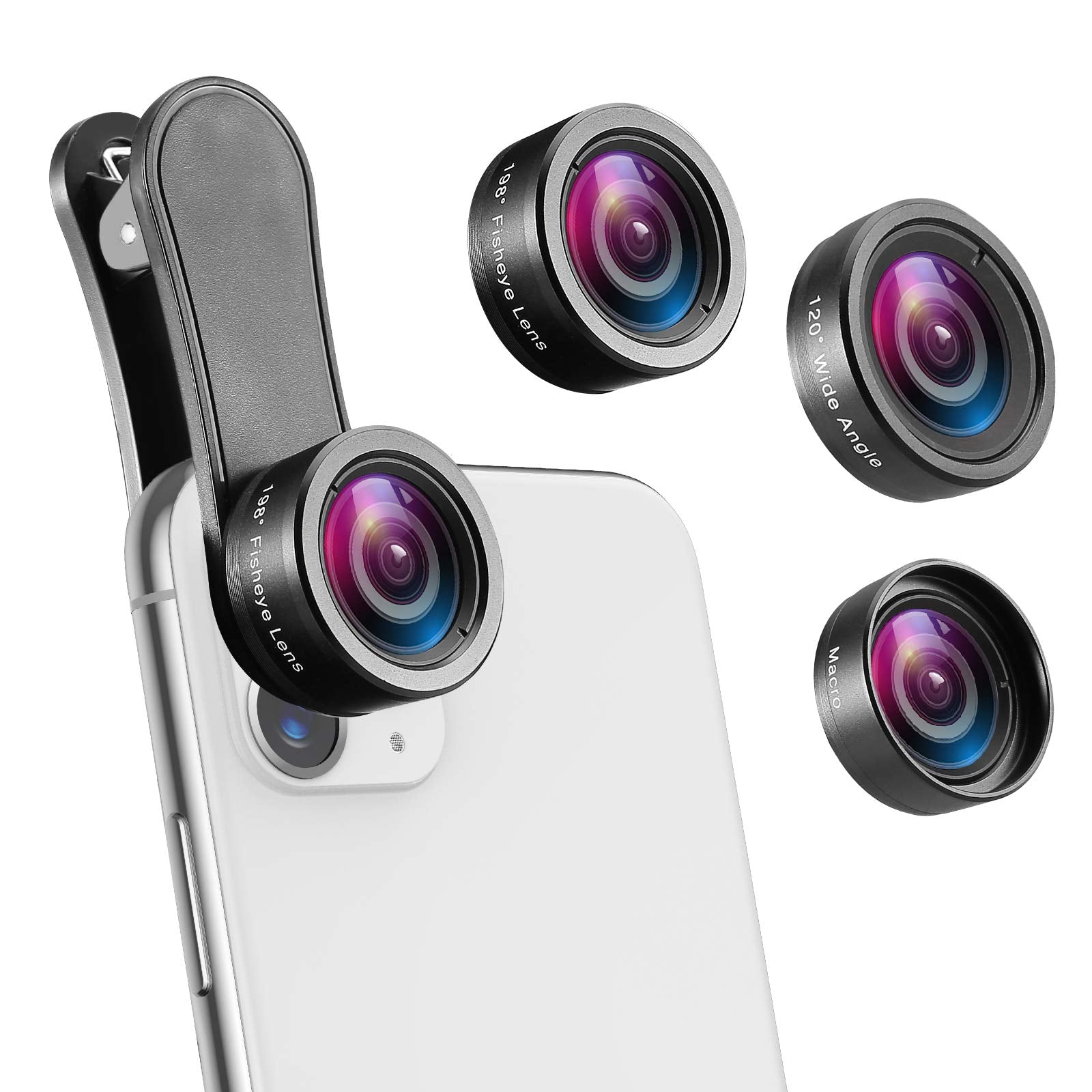 Criacr Phone Camera Lens, 230 Fisheye Lens, 15X Macro Lens, 0.65X Wide Angle Lens, Clip On 3 In 1 Cell Phone Lens For Live Video