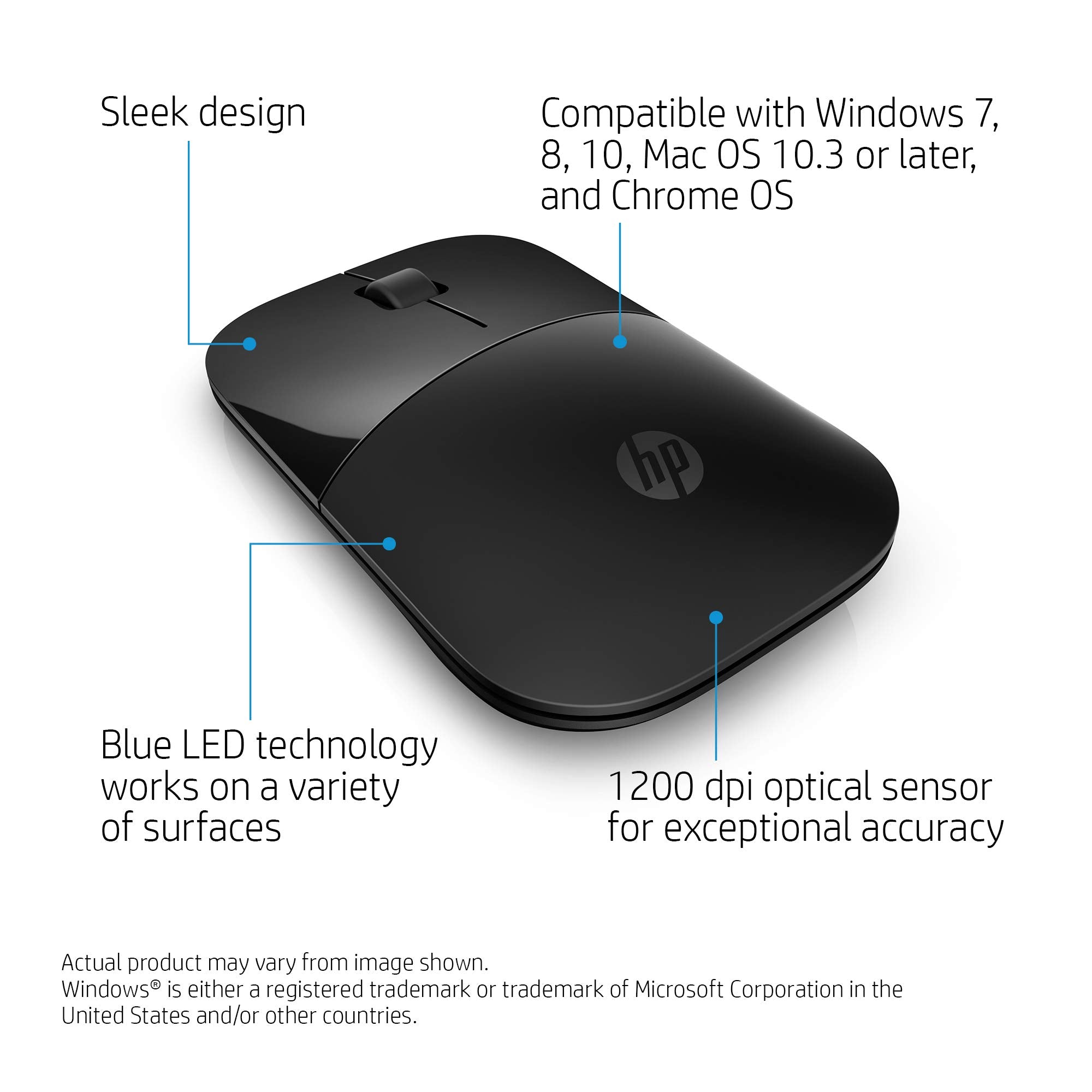 Hp Wireless Mouse Z3700, Black (V0L79Aa#Abl)