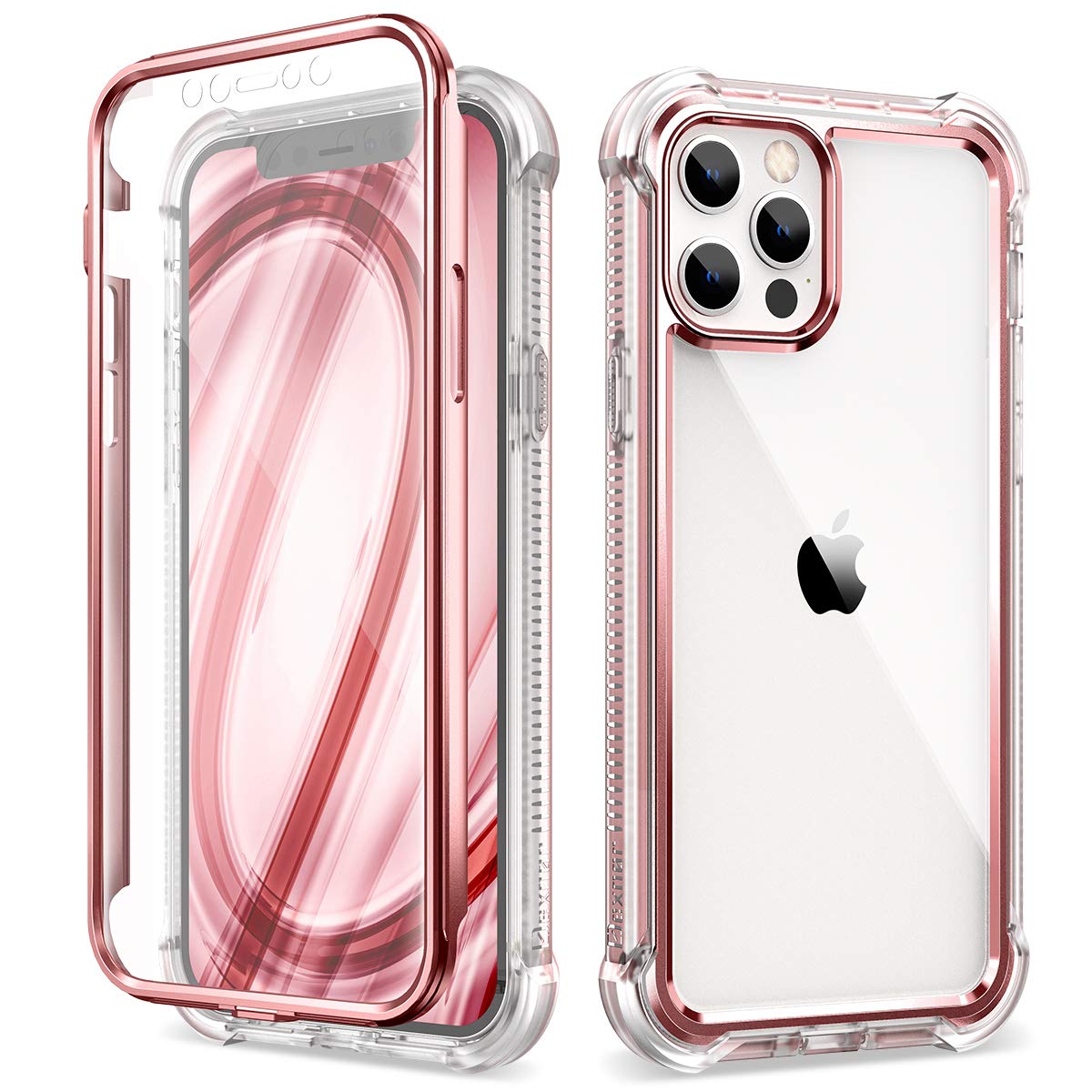 Dexnor Compatible With Iphone 12 Case/Iphone 12 Pro Case With Screen Protector Electroplated Frame Clear Cover Rugged 360 Full B