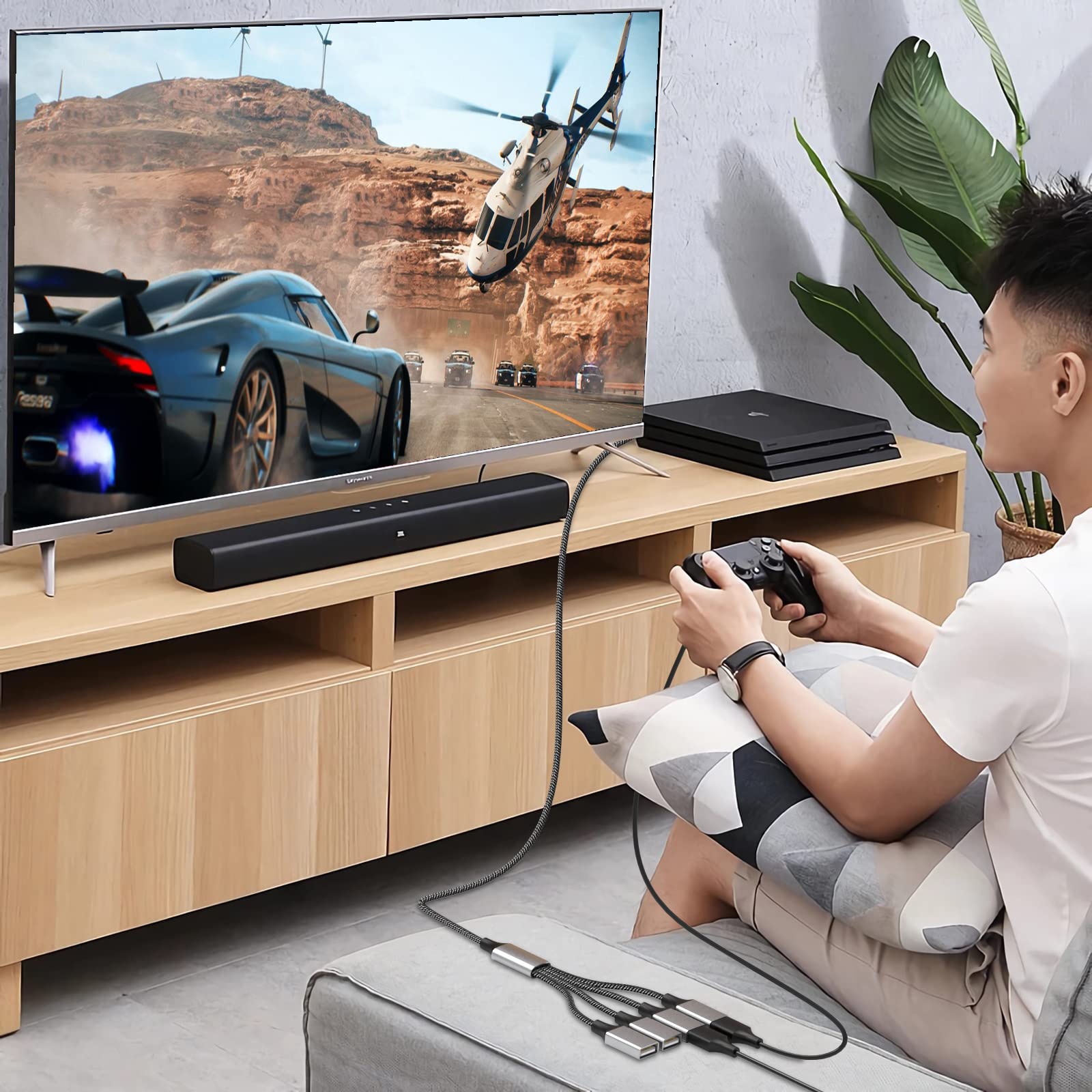 Mogood 4 In 1 Usb Splitter Cable,Usb To Usb Cable Adapter,Usb To 4 Usb Adapter,Splitter 4 Usb Cable,Usb Power Split Adapter For Data Charging Power Adapter For Mac,Car, Xbox One, Ps4, Ps5, Pc