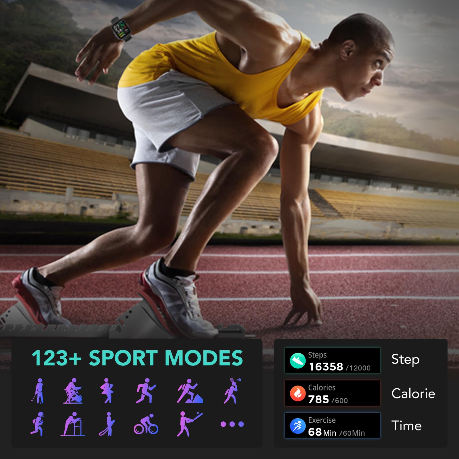 Skg Smart Watch For Men Women(Answer/Make Call), 1.95'' Smartwatch For Android Iphone, 123+ Sports Fitness Tracker With Game/Cal