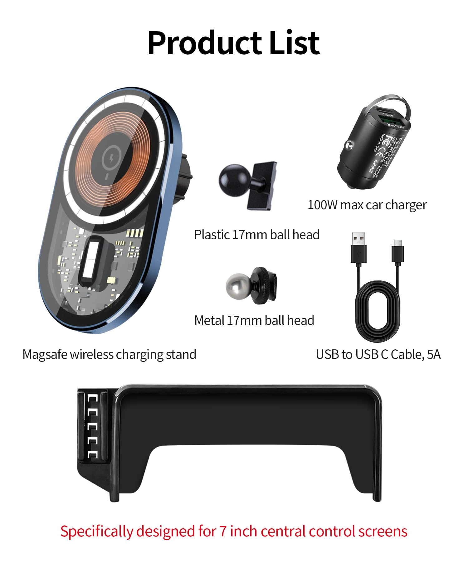 Masergogo Wireless Charging Car Phone Holder For Mercedes Benz Glc-Class 2016-2019/C-Class 2015-2018 Accessories 7 Inch Screen F