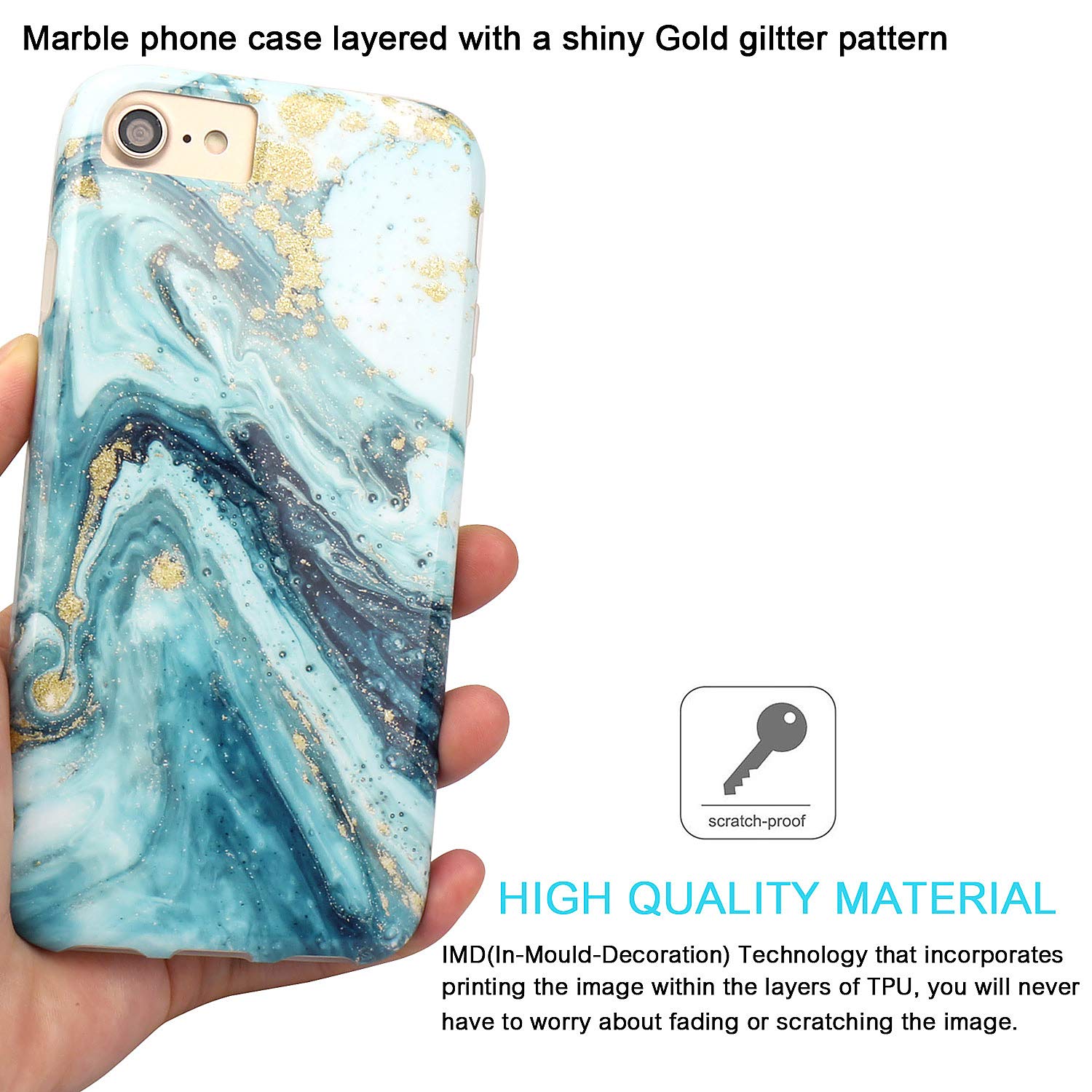 JIAXIUFEN iPhone SE 2022 2020 6 6s 7 8 Case Gold Glitter Blue Marble TPU Slim Shockproof Flexible Cover