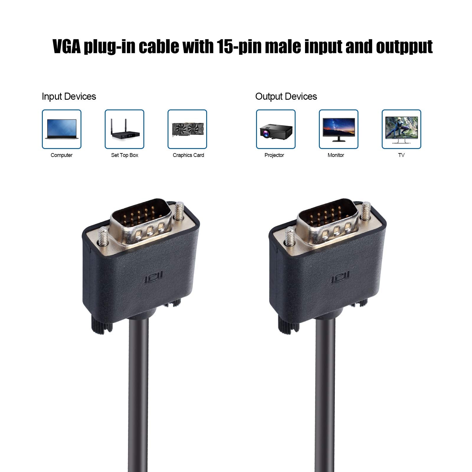 Enuoda Vga To Vga Cable 15 Pin Male To Male Plug Computer Monitor Cable Wire Cord,4.9 Feet,Black