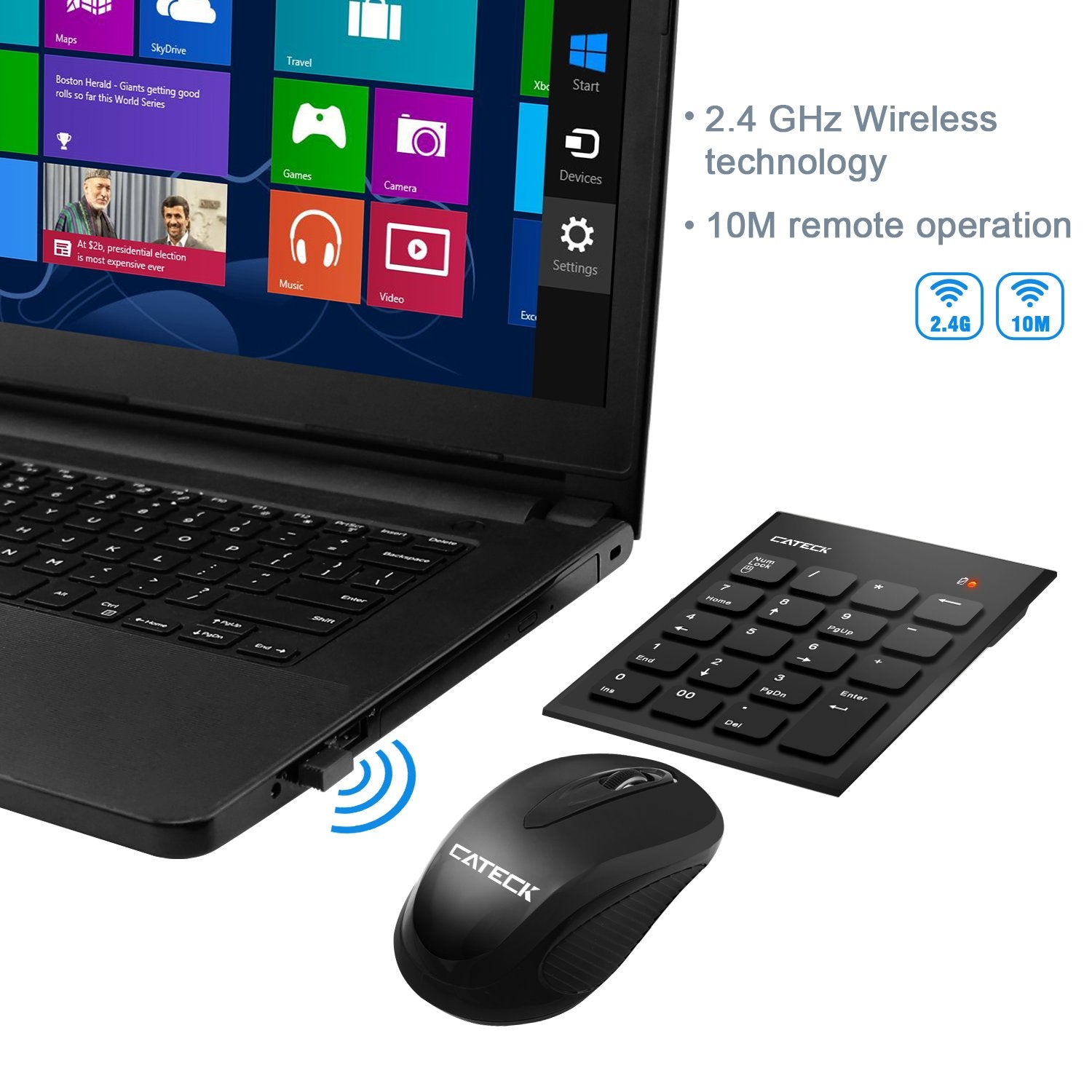 Numeric Keypad & Mouse Combo, Cateck 2.4G 19 Keys Wireless Mini Usb Number Pad Keyboard And Mouse Combo With Usb Receiver For La