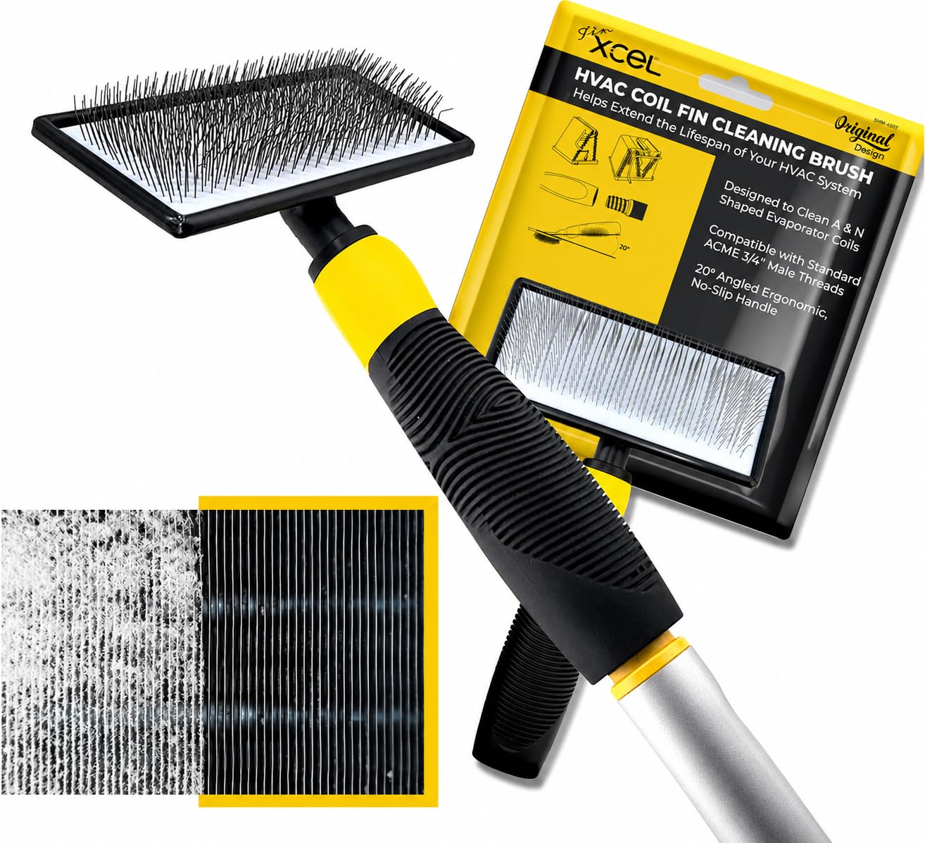 Finxcel Coil Cleaning Brush for HVAC & AC - Evaporator & Condenser Coil Cleaner Tool, 135 Stainless Steel Pins, Heavy-Duty for T