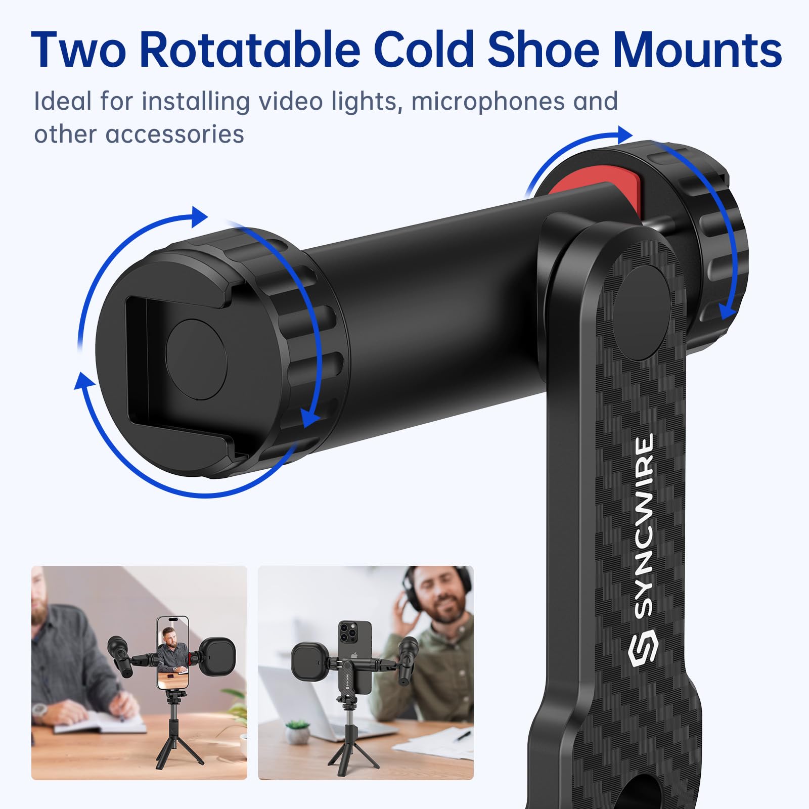 Syncwire Tripod Phone Mount, Universal Smartphone Mount Adapter With 2 Cold Shoe And 1/4'' Screw, 360 Rotates And 180 Tilts Adju