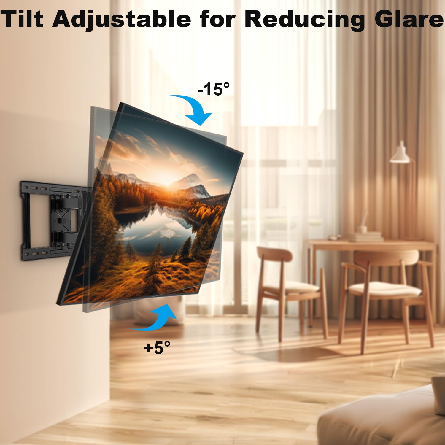 USX STAR Full Motion TV Wall Mount for 37-85 Inch TVs, Swivel & Tilt, Max VESA 600x400mm, Black, Supports Up to 132lbs