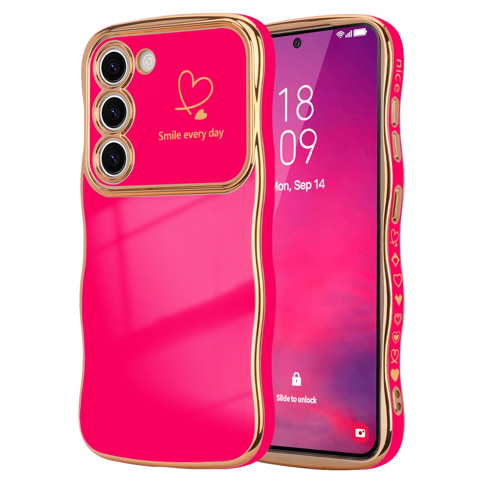 Lchulle For Samsung Galaxy S23 Plus Case For Women Girls, Cute Wave Frame Curly Shape With Love Heart Camera Protection Cover Lu