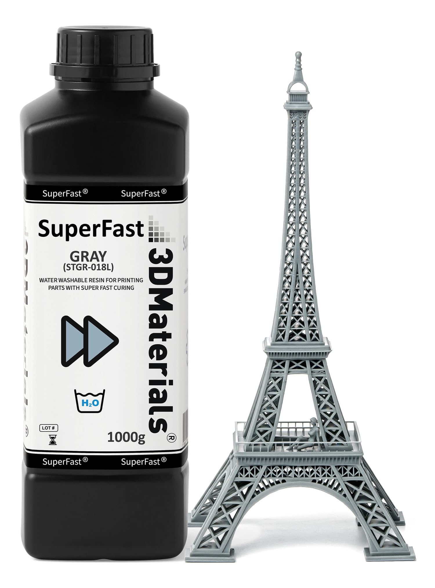 Superfast 4K 3D Printer Resin Water Washable, 50Um Print In 0.6 Sec, Made In Korea By 3Dmaterials (1000G, Grey)