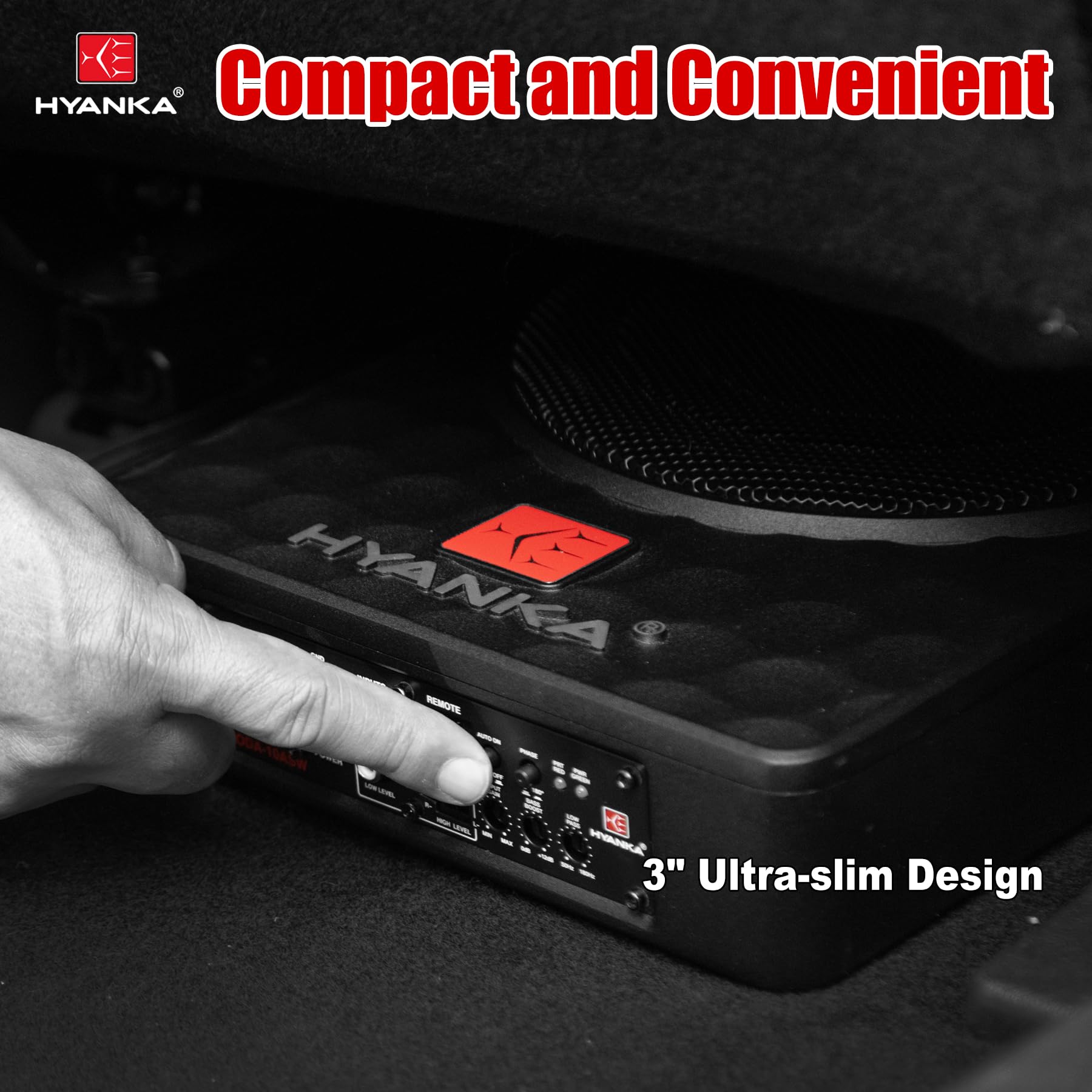 H Yanka Soda 10Asw 480W 10 Inch Compact Underseat Car Subwoofer With Built In Amp, Slim Powered Subwoofer For Car/Truck/Jeep Aud