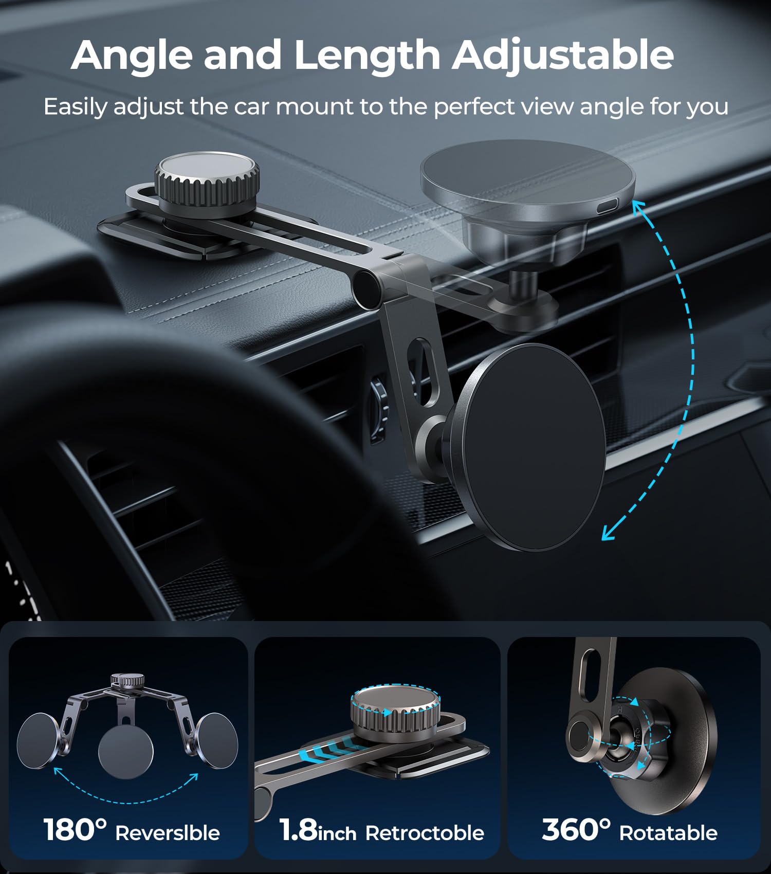 For Magsafe Car Mount Wireless Charger, Foldable Magnetic Phone Holder, Multiple Installation Options For Universal Dashboard &