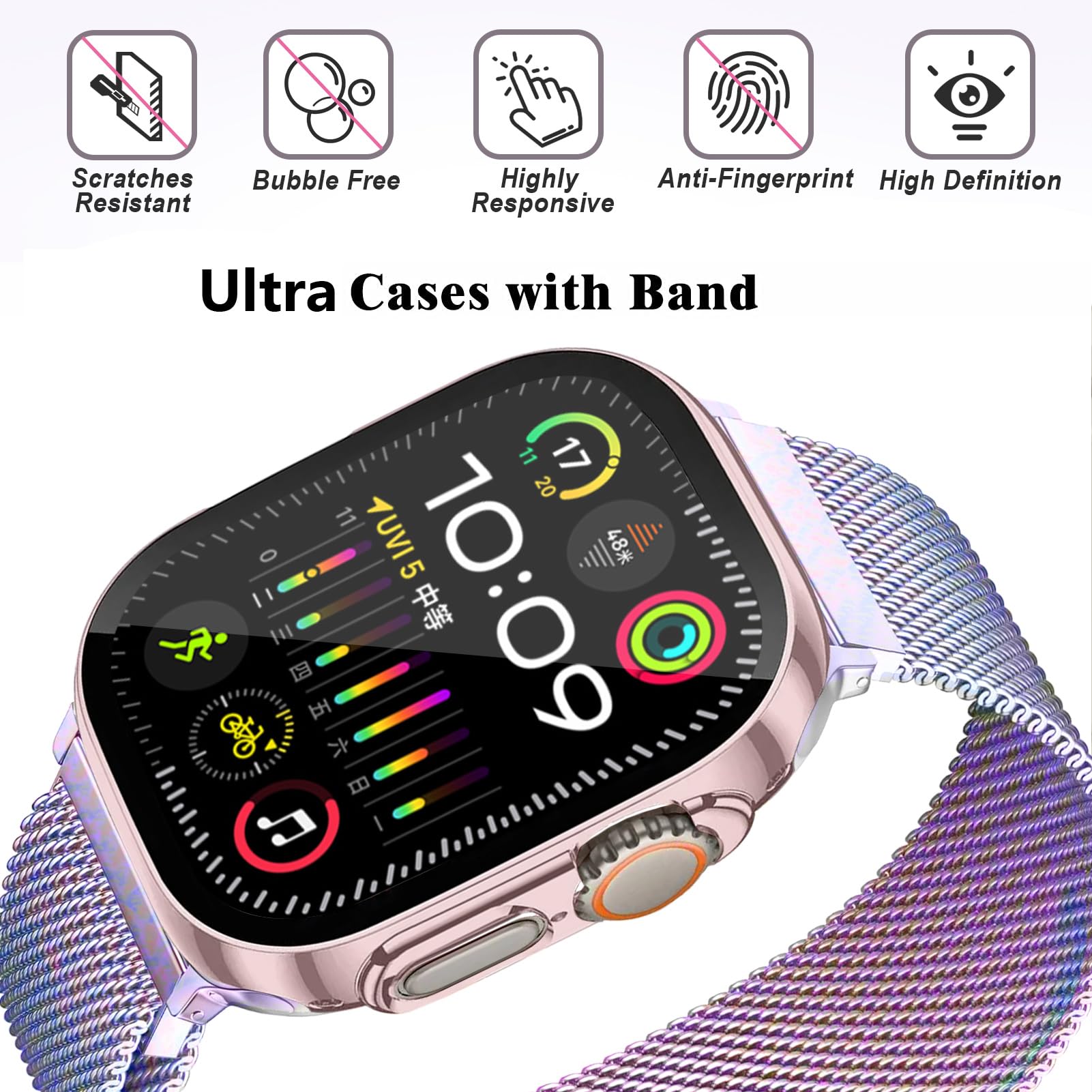 Magnetic Band And Case For Apple Watch Ultra/2 Band 49Mm 46Mm 45Mm 44Mm 42Mm 41Mm 40Mm 38Mm Women/Men,Stainless Steel Milanese L