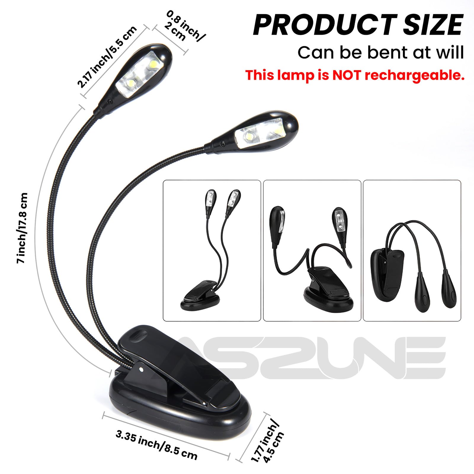 6Pack Music Stand Light Clip On Led Book Lights, Usb And Aaa Battery Operated, Reading Lamp In Bed, 2 Brightness Levels, Ideal F