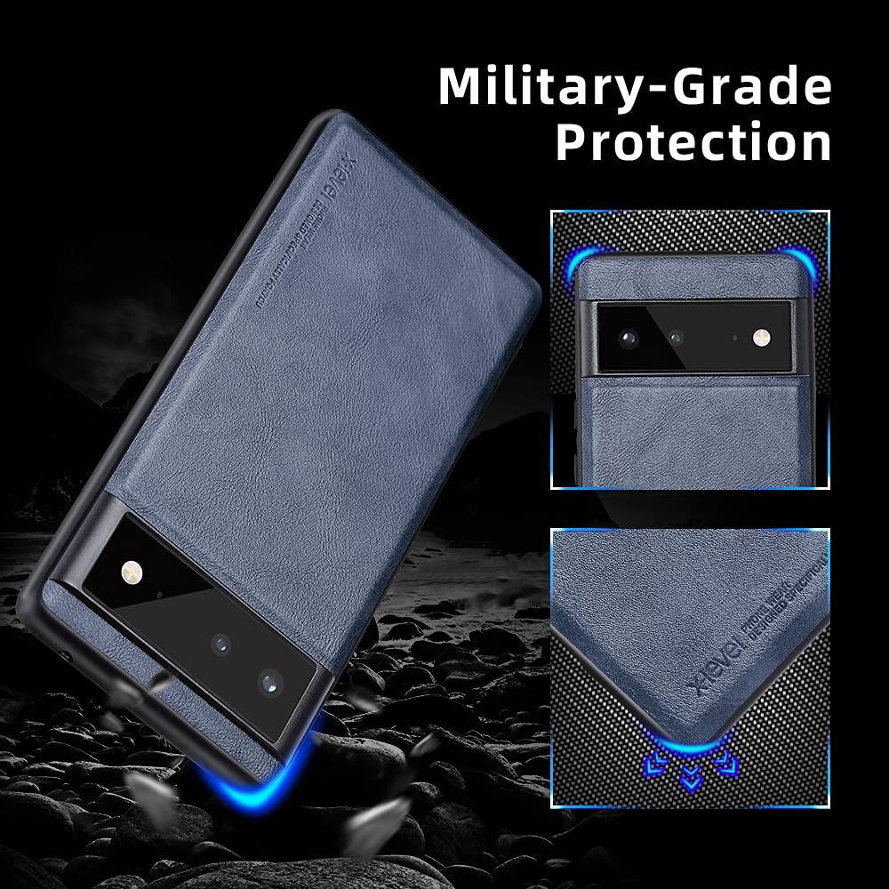 X-level Google Pixel 6 Phone Case Anti-Scratch Shockproof PU Leather TPU Blue