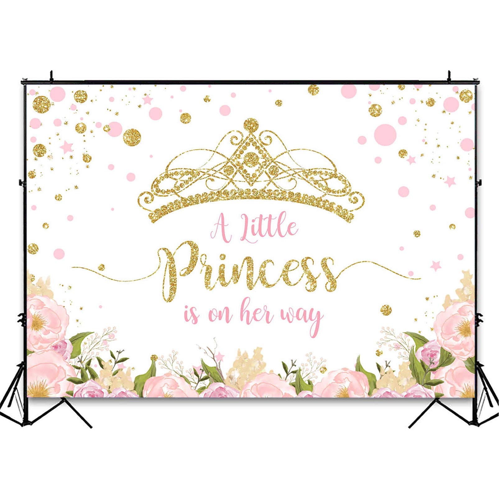 Avezano Gold Crown Princess Baby Shower Backdrop Pink And Gold Little Princess Party Photoshoot Blush Pink Floral Glitter Dots G