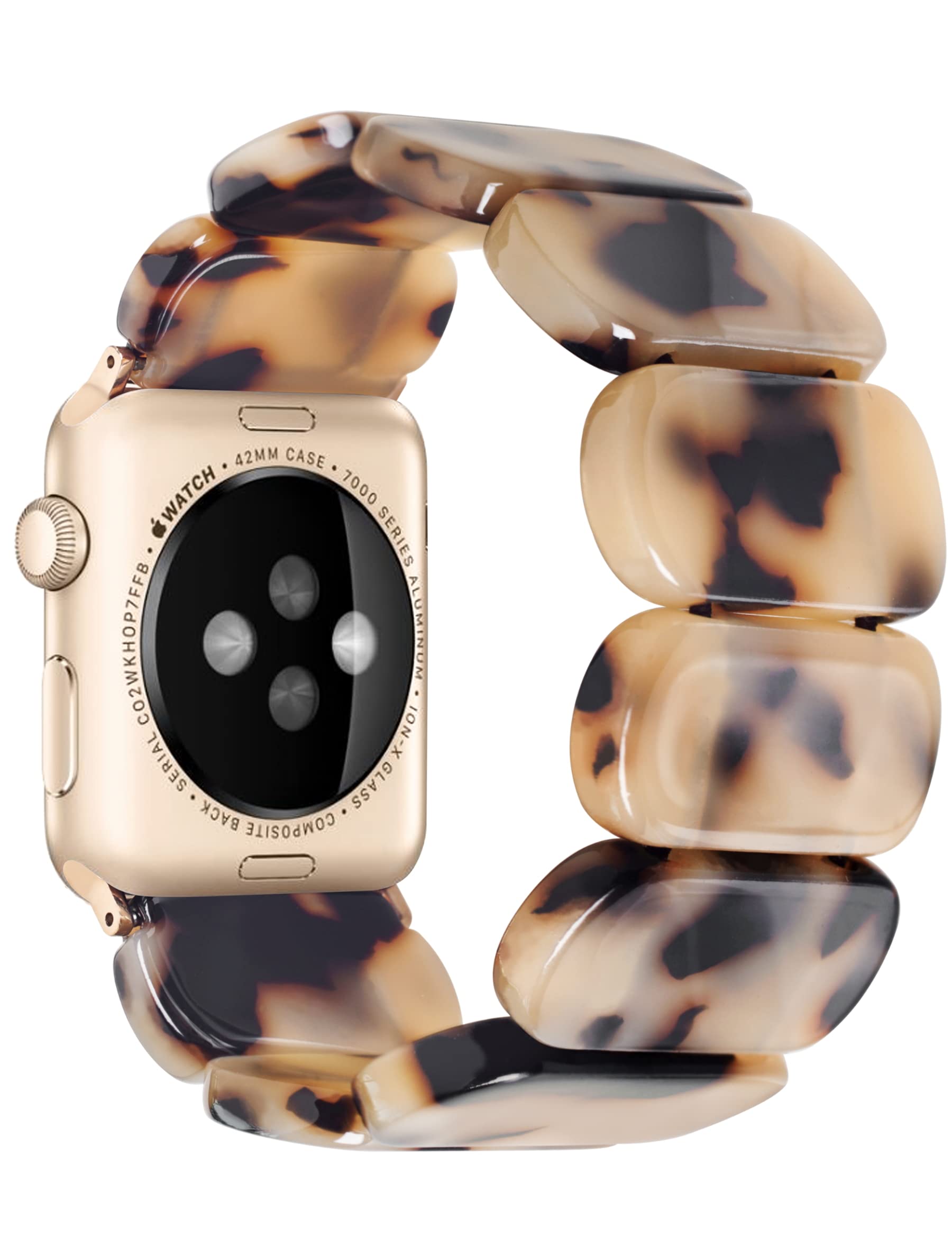 Heesch Blonde Tortoise Band Compatiable With Apple Watch Strecthy Band For Woman 38Mm 41Mm Fashion Resin Strap For Iwatch 7,Se,6