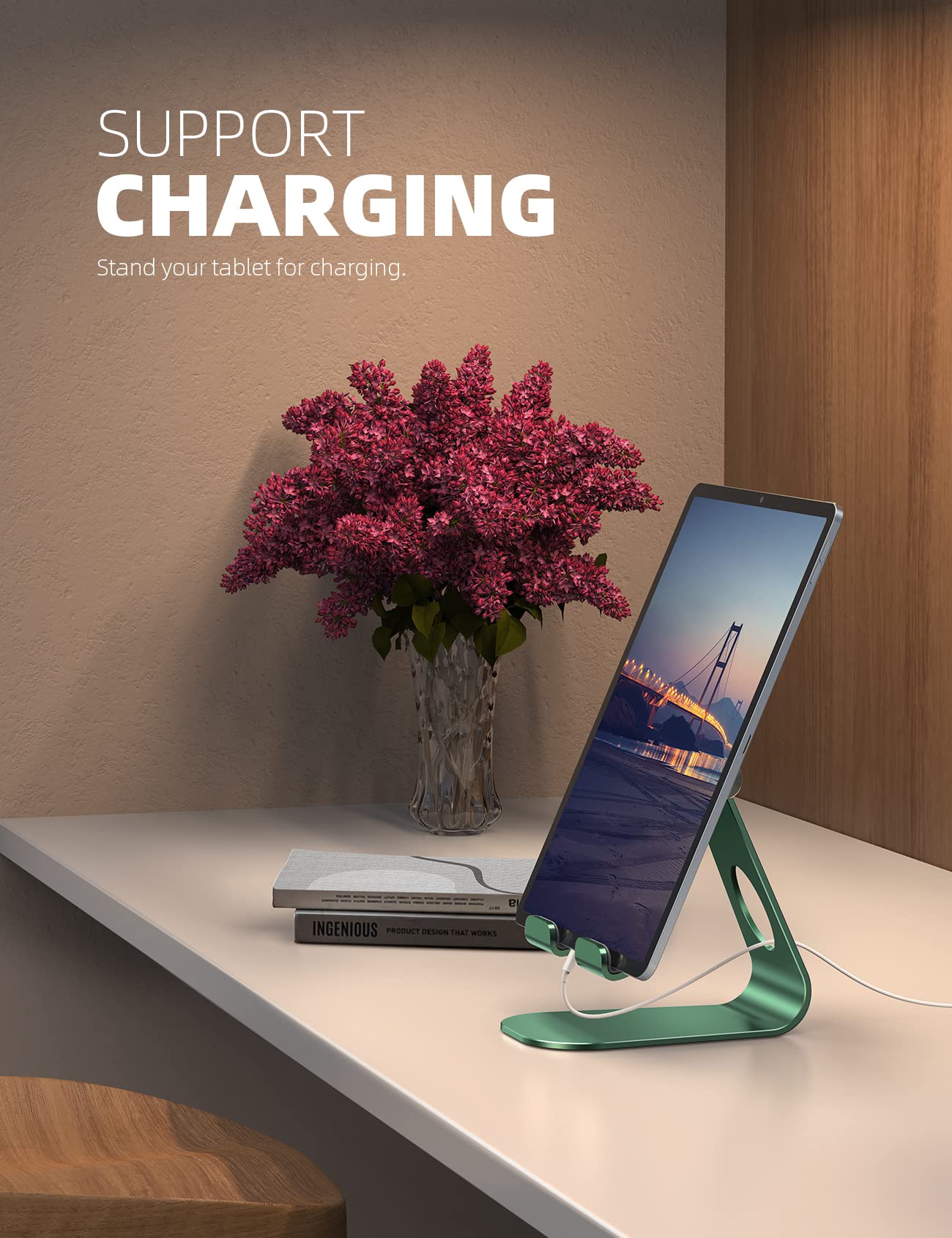 Lamicall Tablet Stand Adjustable, Tablet Stand : Desktop Stand Holder Dock Compatible with Tablet Such as iPad Pro 9.7, 10.5, 12.9 Air Mini 4 3 2, Kindle, Nexus, Tab, E Reader (4 13')   Green