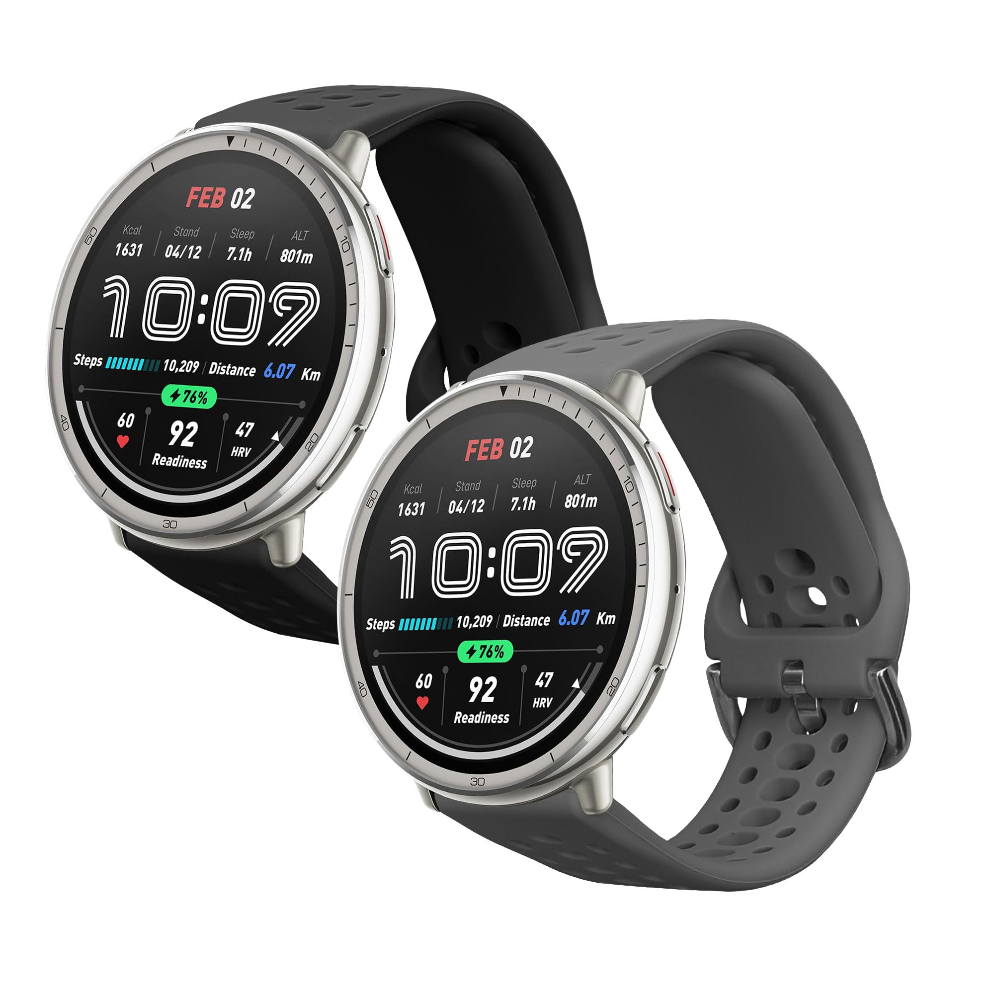 kwmobile Straps Compatible with 20mm Amazfit Active 2/2 Square/Active Edge/Bip 3 / GTS 3 4 Straps - 2x Replacement Silicone Watc