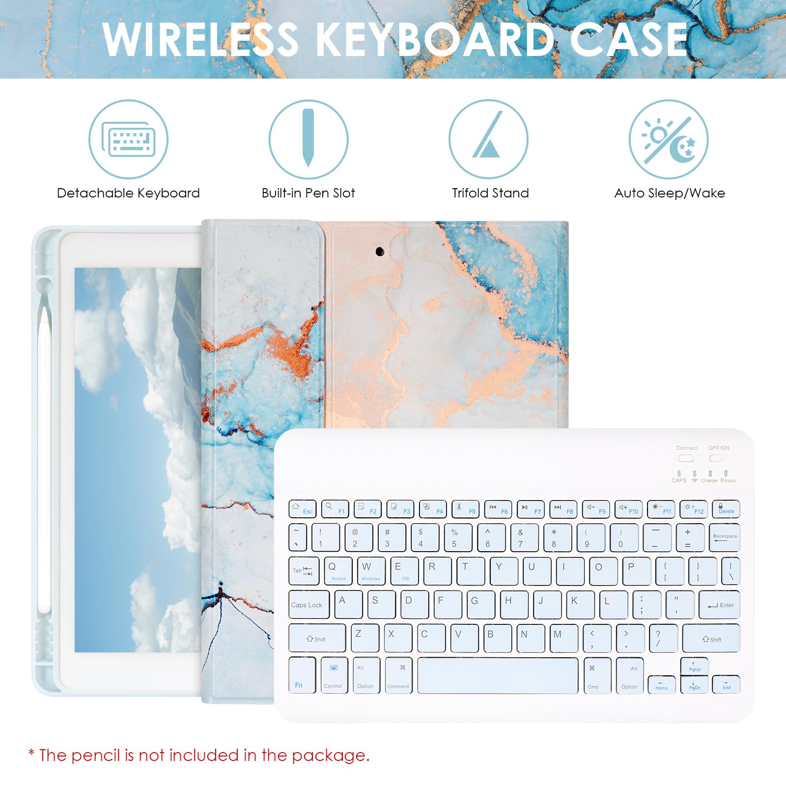 Lama Wireless Keyboard Case For Ipad 10.2  9Th 8Th 7Th Generation, Detachable Bluetooth Keyboard With Pencil Holder For Ipad 10.