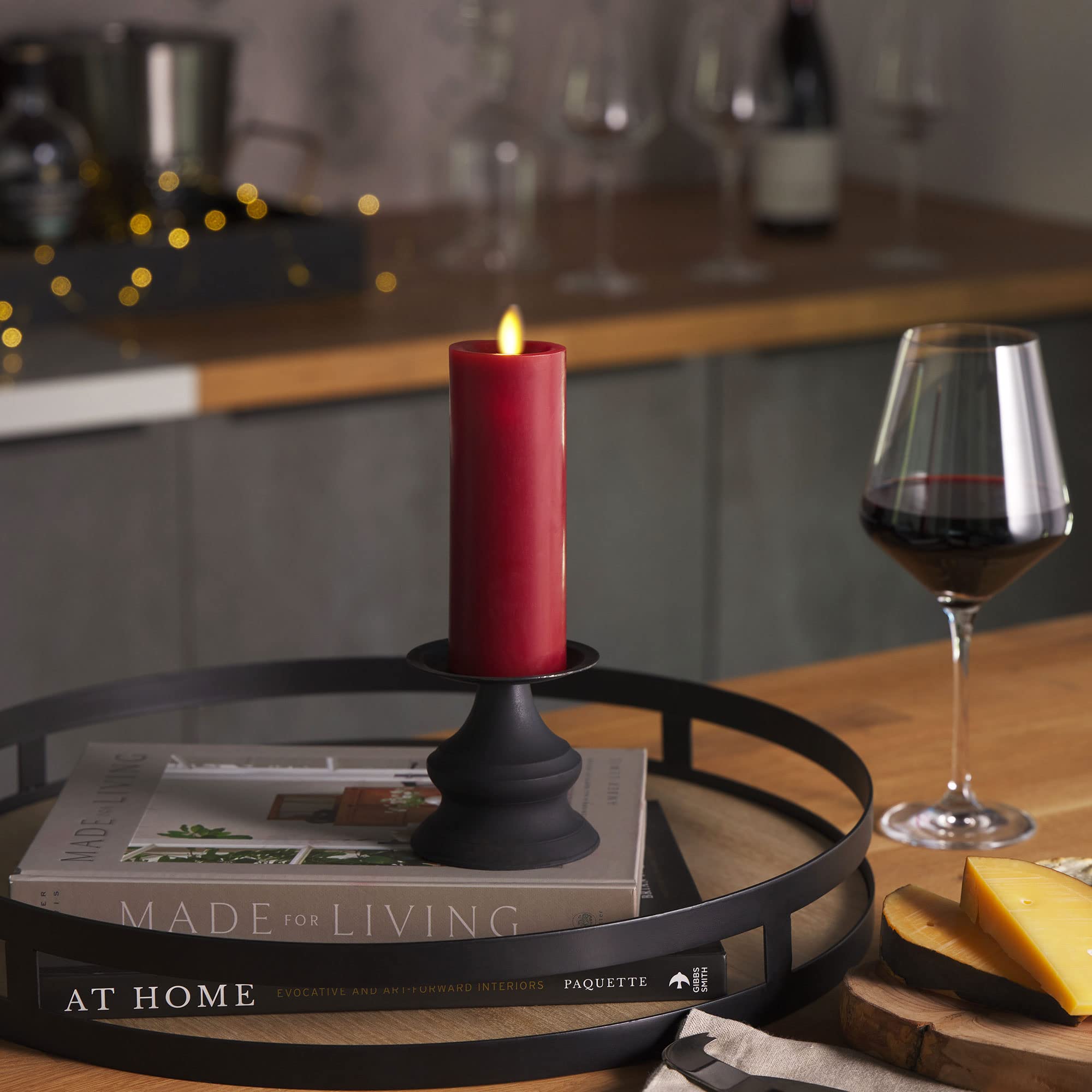 Luminara Flameless Classic Slim Burgundy Pillar Moving Flame Candle  Led Battery Operated Lights   Unscented   Remote Ready (6 I