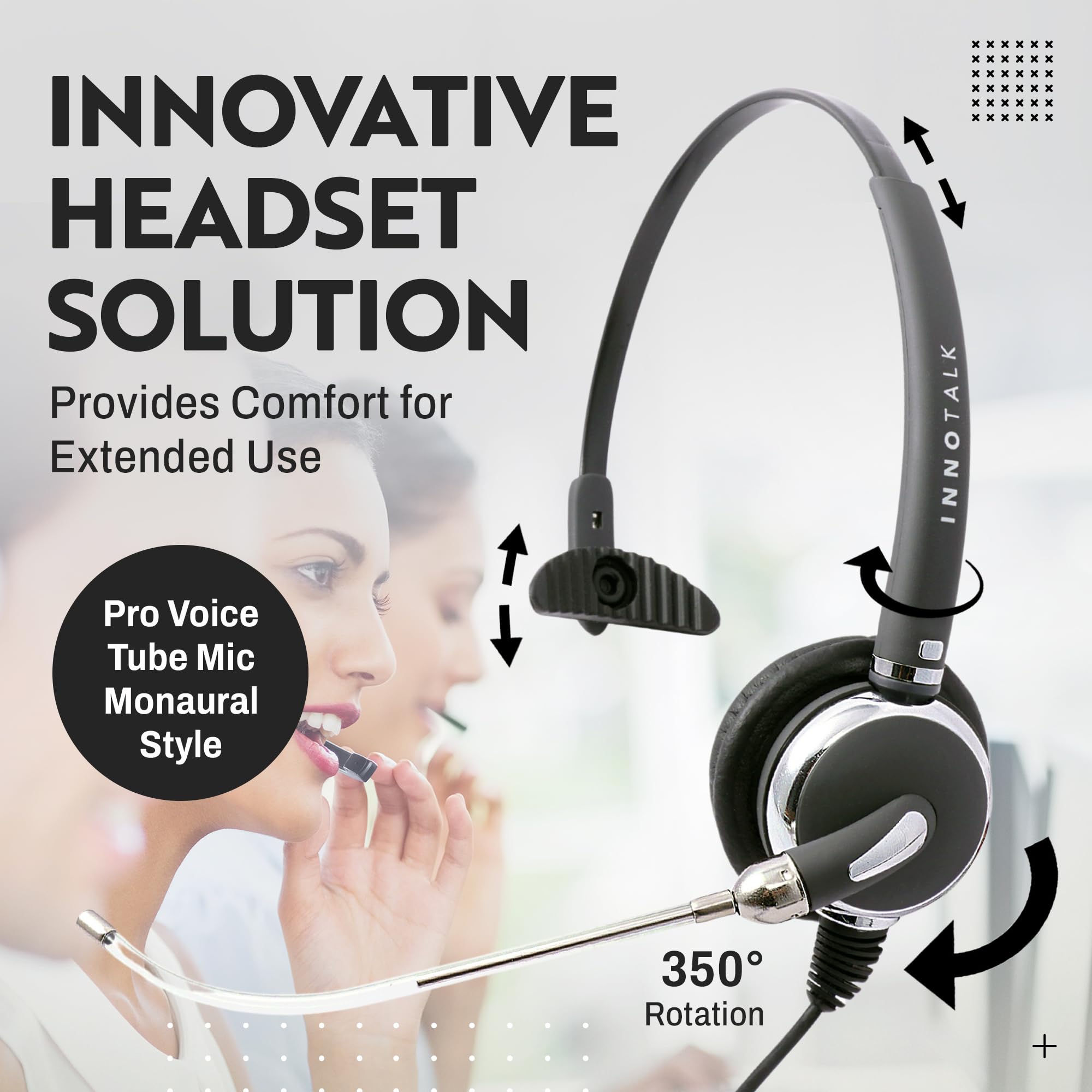 Innotalk   Rj9 Pro V Tube Mic Mono Office, Call Center Phone Headset & Quick Disconnect Pigtail Adapter, Headset For Polycom, Mi