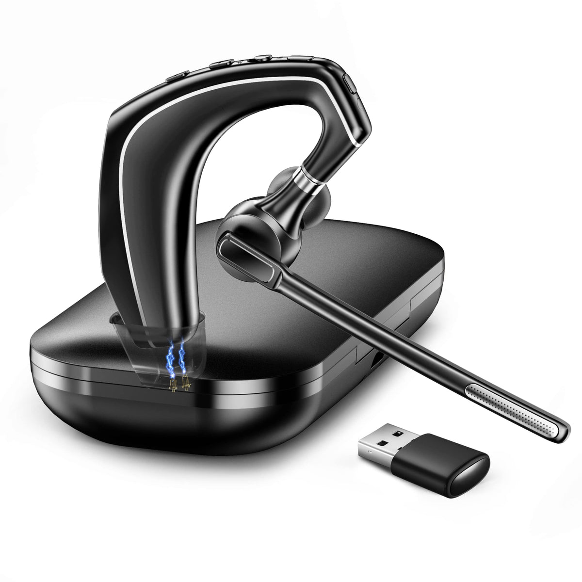 Ekvanbel Bluetooth Headset V5.1, Wireless Headset For Computer With 500Mah Charging Case, Bluetooth Earpiece With Noise Cancelin