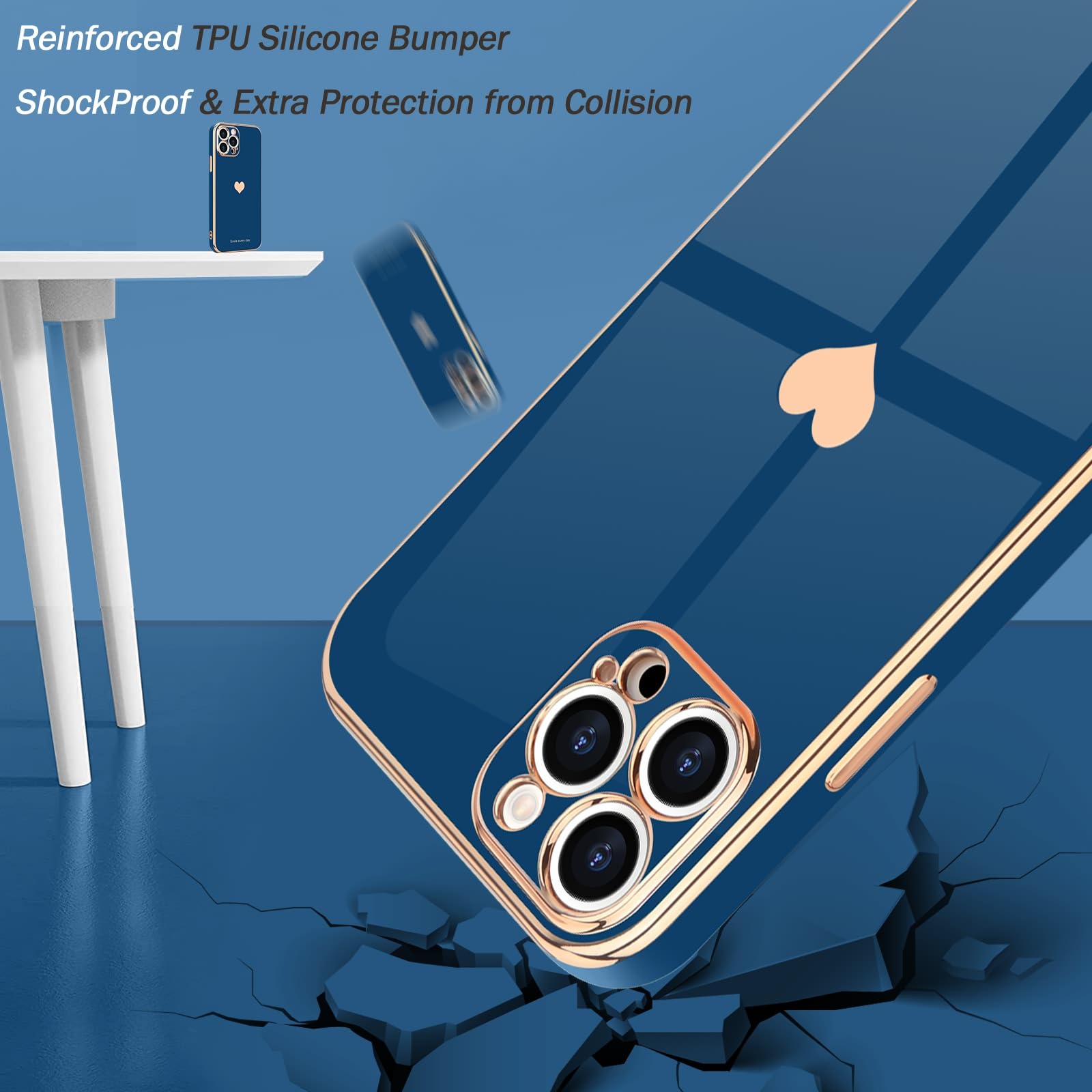 Teageo Compatible With Iphone 13 Pro Case For Girl Women Cute Love Heart Luxury Plating Soft Back Cover Raised Camera Protection