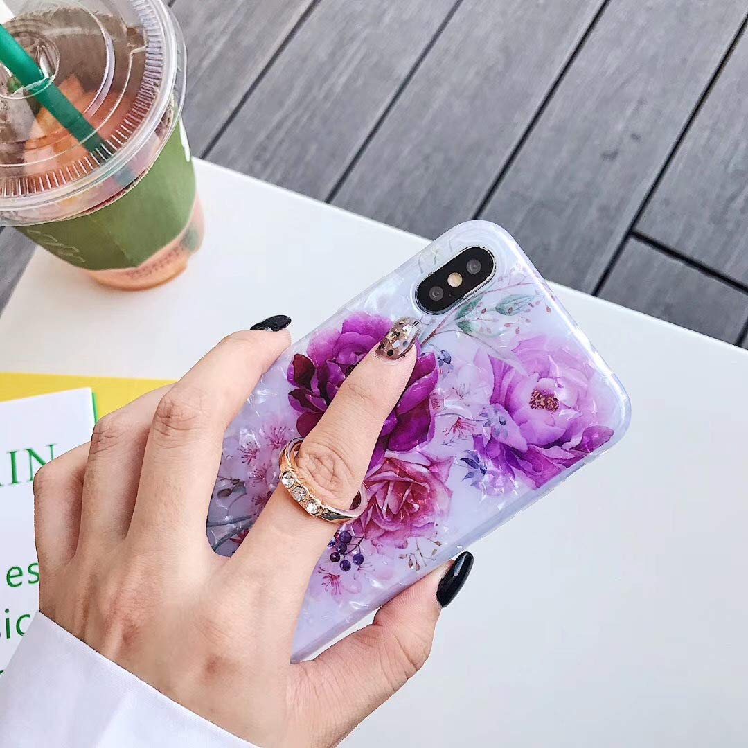 Qokey iPhone 11 Pro Max Case 6.5" 360 Degree Ring Kickstand Shockproof TPU Mauve Floral