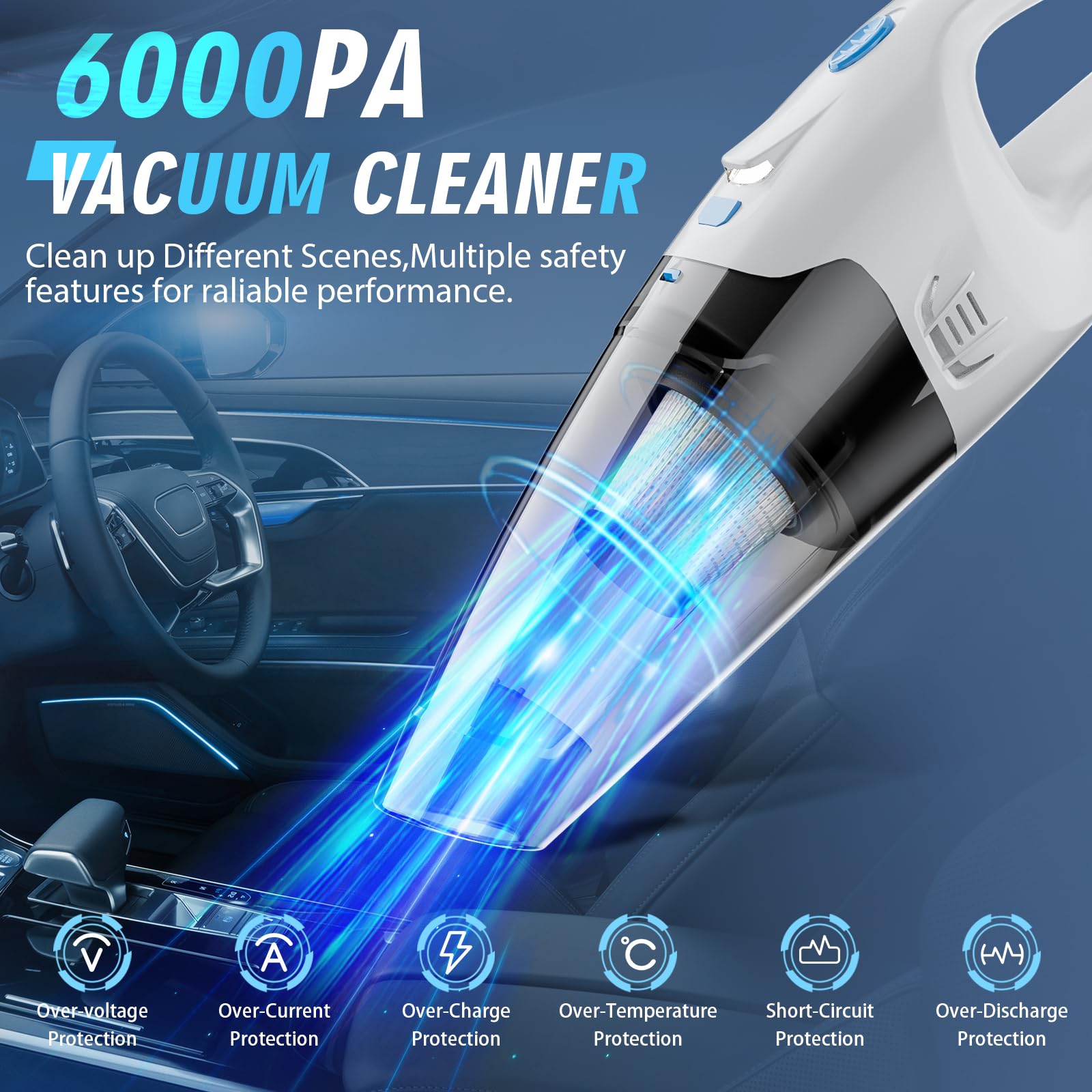 Fuoayoc Handheld Vacuum Cordless,Car Hand Cordless Rechargeable,Powerful Suction Hand Held Vacuum With Led Light/Multi Accessori