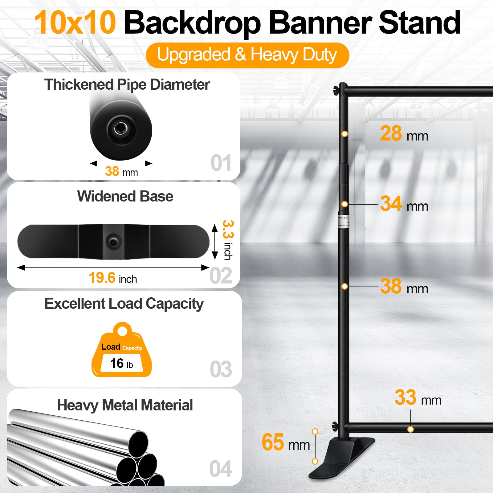 Emart Banner Stand, 10X10 Ft Heavy Duty Adjustable Step And Repeat Backdrop Stand Kit For Photography, Trade Show, Photo Booth
