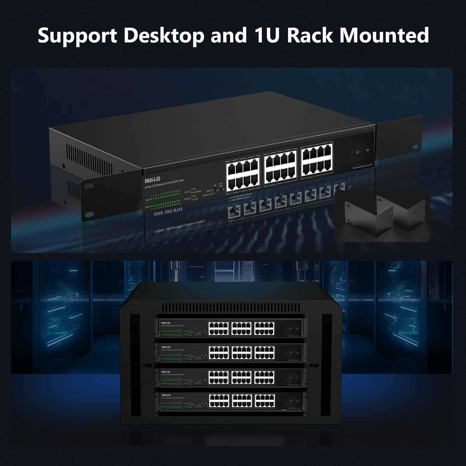 24 Port 2.5G Web Managed Ethernet Network Switch 24 X 2.5 Gigabit | 2 X 10G Sfp+ | Work With 10 100 1000Mbps Devices | 160G Band