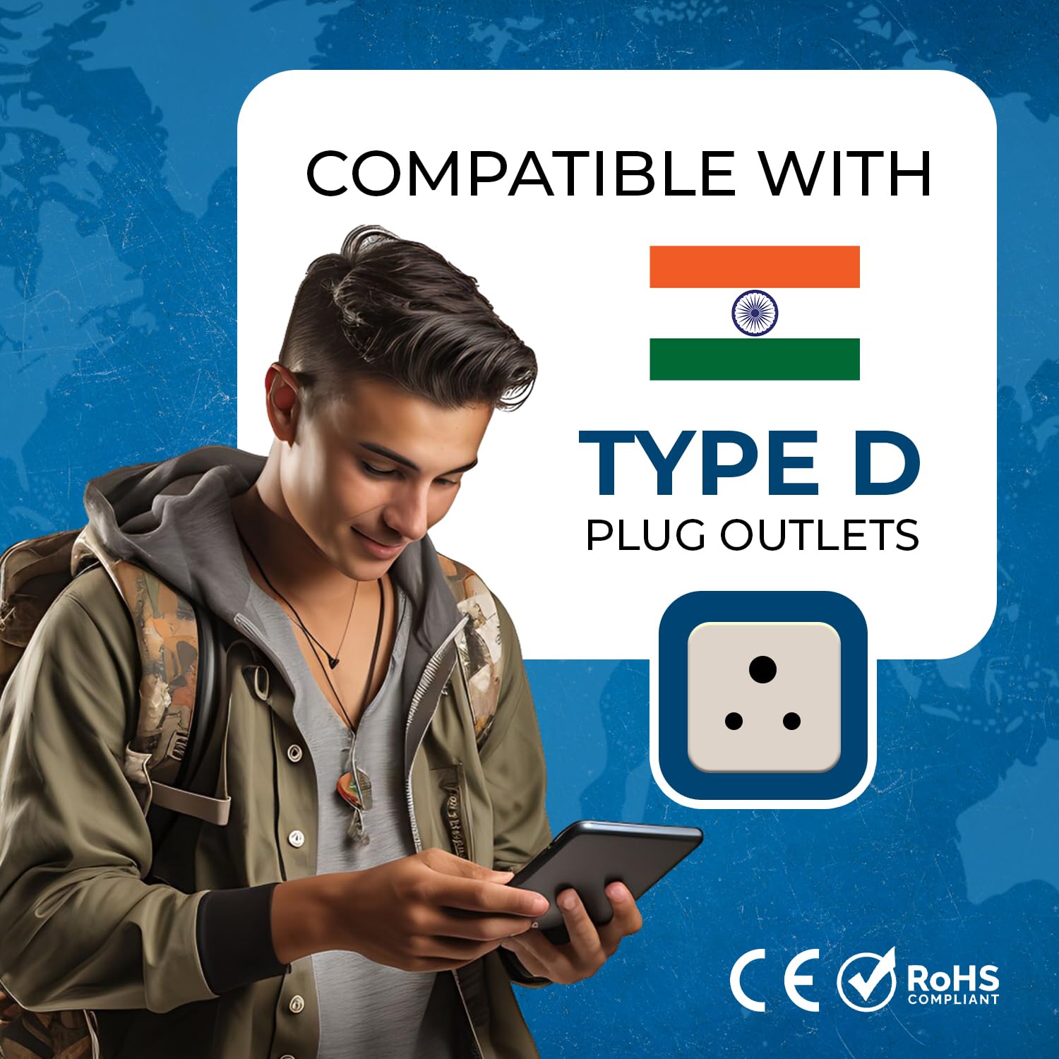 Orei World (Usa, Uk, China & More) To India (Type D) Travel Adapter Plug - 2 In 1 - Ce Certified - Rohs Compliant - 2 Pack - Whi