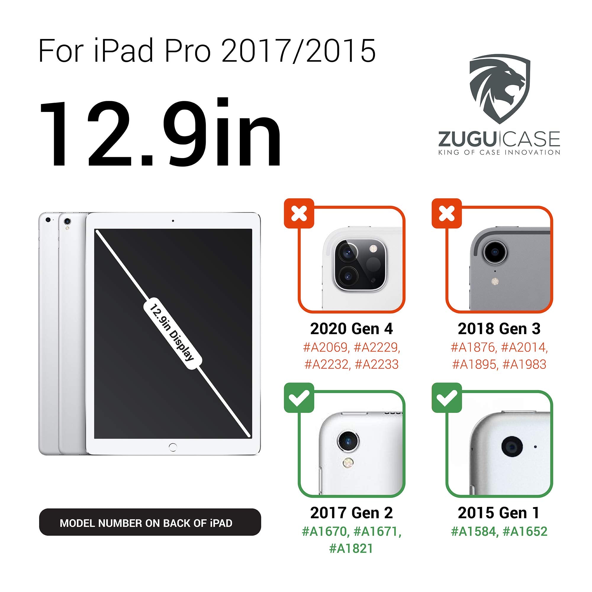 Zugu Case 2017/2015 Ipad Pro 12.9 Inch (Old Model) 1St & 2Nd Gen Case Prodigy X, Very Protective But Thin, Convenient Magnetic Stand, Sleep/Wake Cover For Men & Women, Black