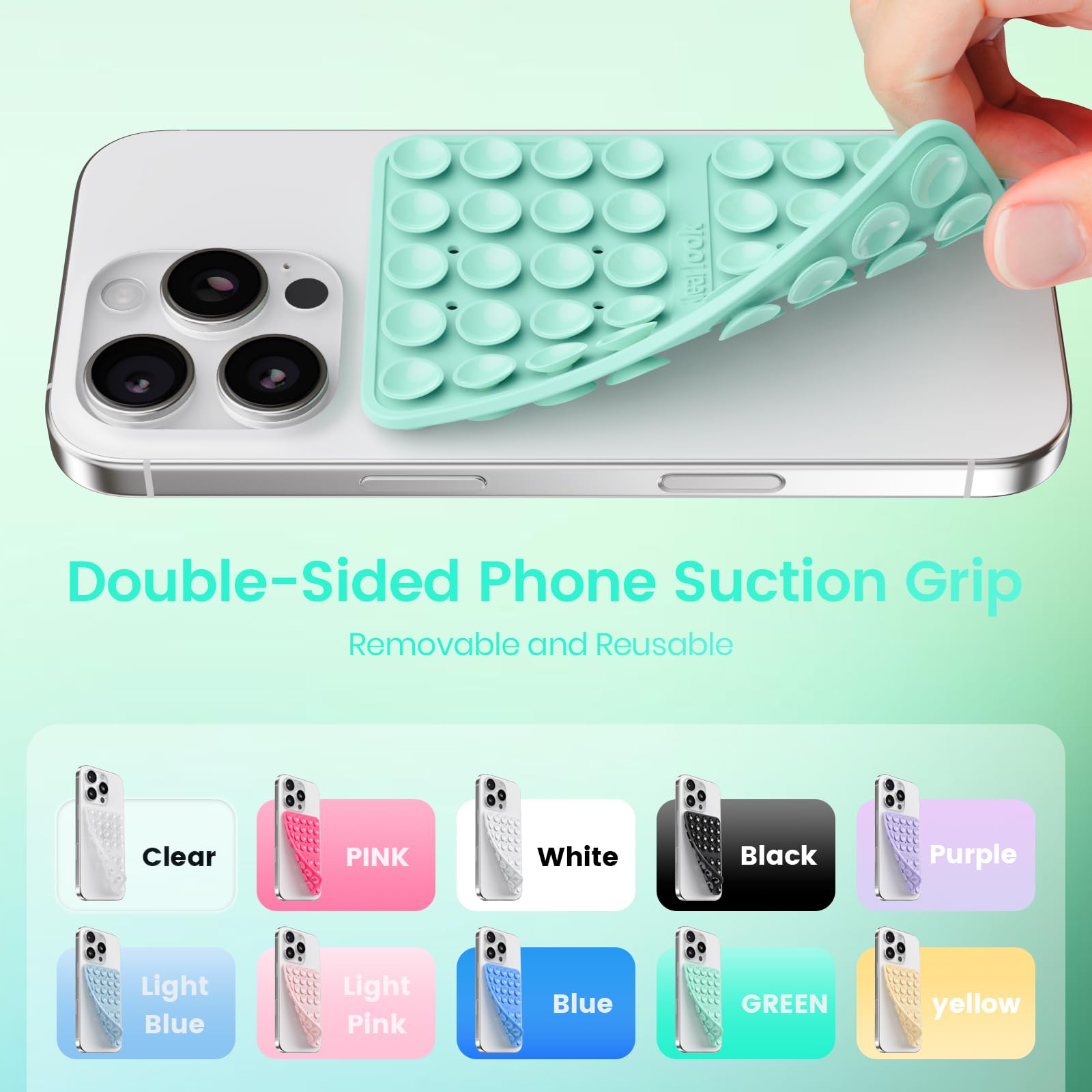 Klearlook Silicone Suction Cup Phone Case Mount Double Sided, Silicon Sticky Phone Grip With Higher Suction For Cell Phone, Hand