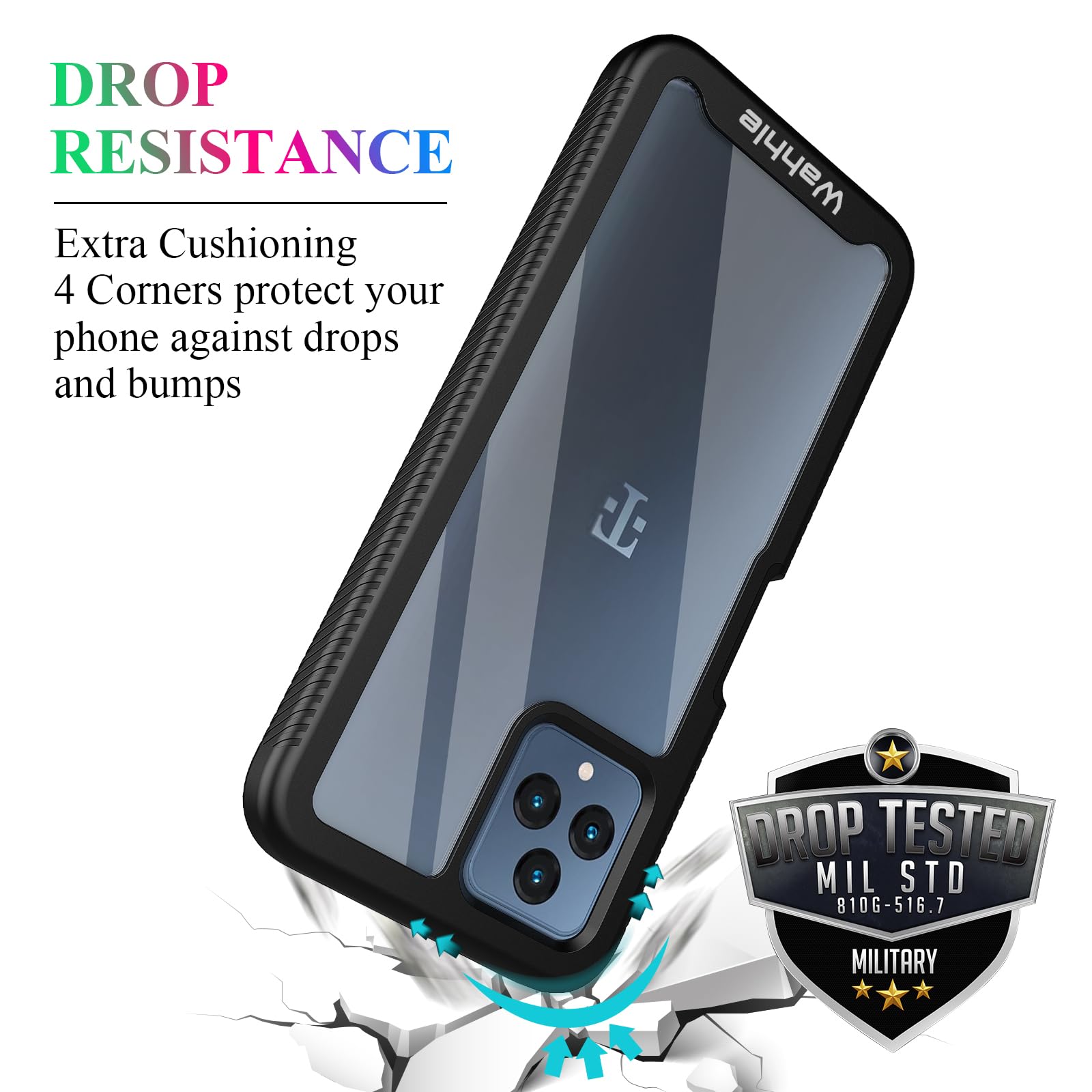 Wahhle Compatible With T Mobile Revvl 6 5G Case, Built In Screen Protector Full Body Shockproof Slim Fit Bumper Protective Phone