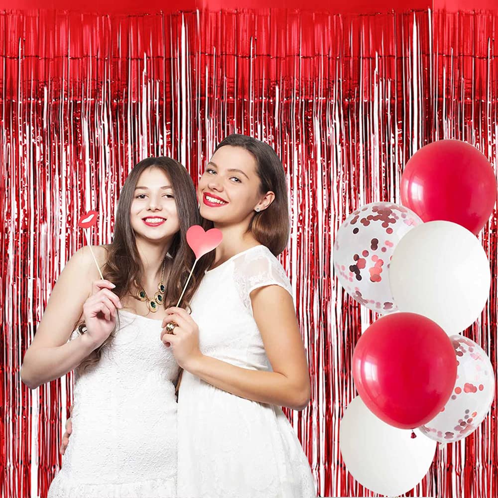Beishida 4 Pcs Red Door Streamers Tinsel Curtain Party Streamers Backdrop Fringe Foil Wall Background For Birthday Valentine'S D