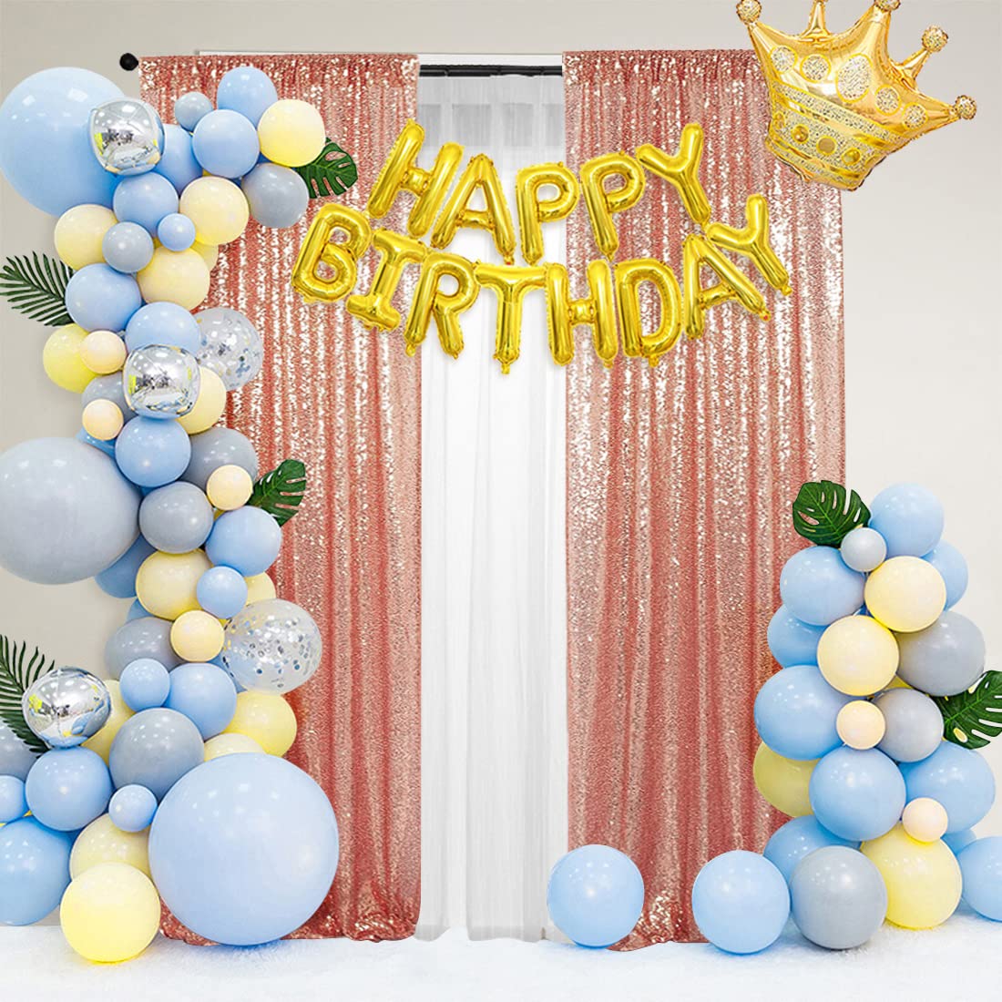 Partydelight Rose Gold 2Ft X 8Ft Sparkly Sequin Backdrop Curtains, 2 Panels, For Wedding, Party, Room Decorations.