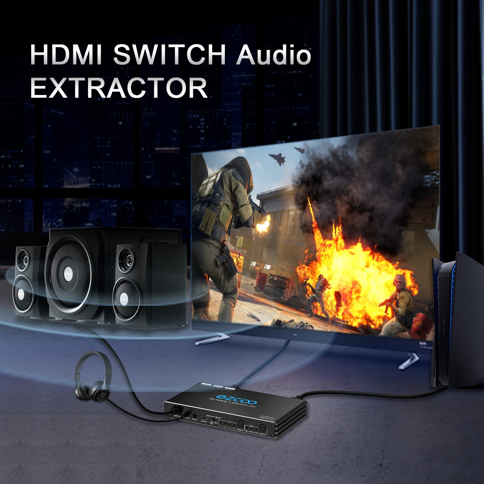 Hdmi Switch 8K 4X1 120Hz 48Gbp, Hdcp 2.3,Arc,Vrr,Cec,Hdmi Switcher 4 In 1 Out,4 Port Hdmi Selector,Ir Remote,3D,Hdr 10,D O L B Y