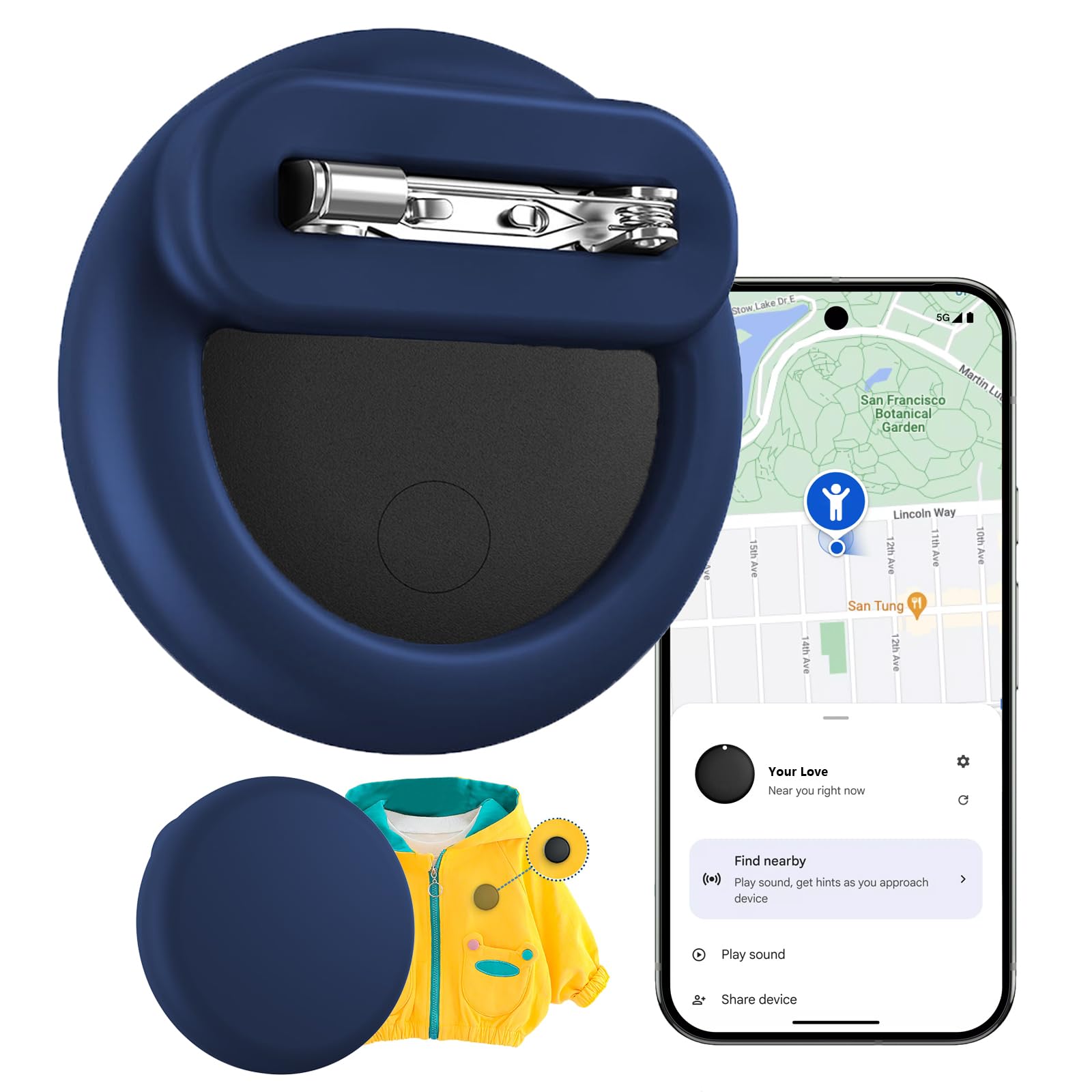 Smart Tags Tracker for Kids, Android Hidden Tracker for Children, GPS Locator with Safety Pins Holder, Bluetooth Item Finders, A