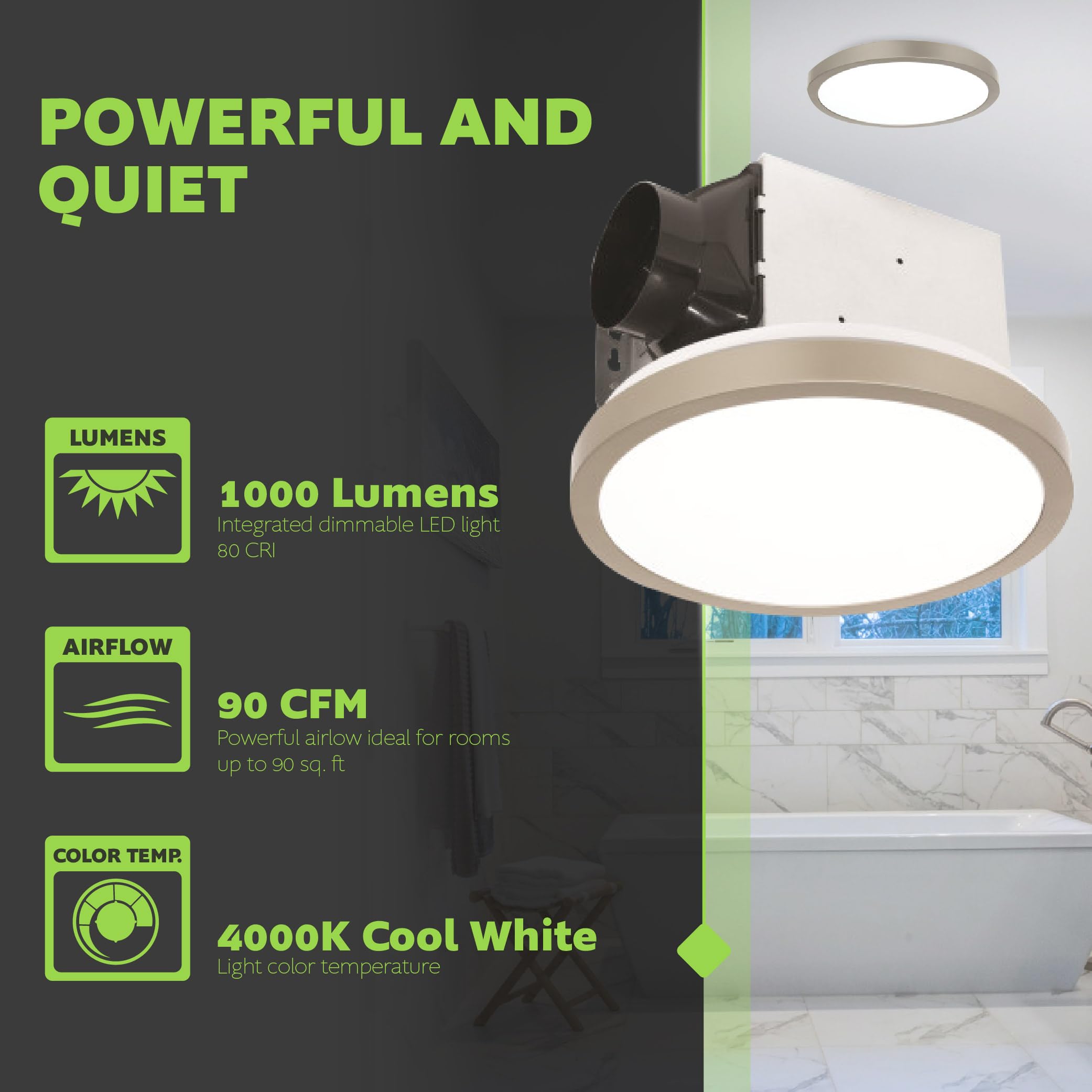 Homewerks 7105 09 Bn Bathroom Fan With Light 90 Cfm 1.5 Sones Round Ventilation Fan With Dimmable Led Light And Magnetic Trim Ri