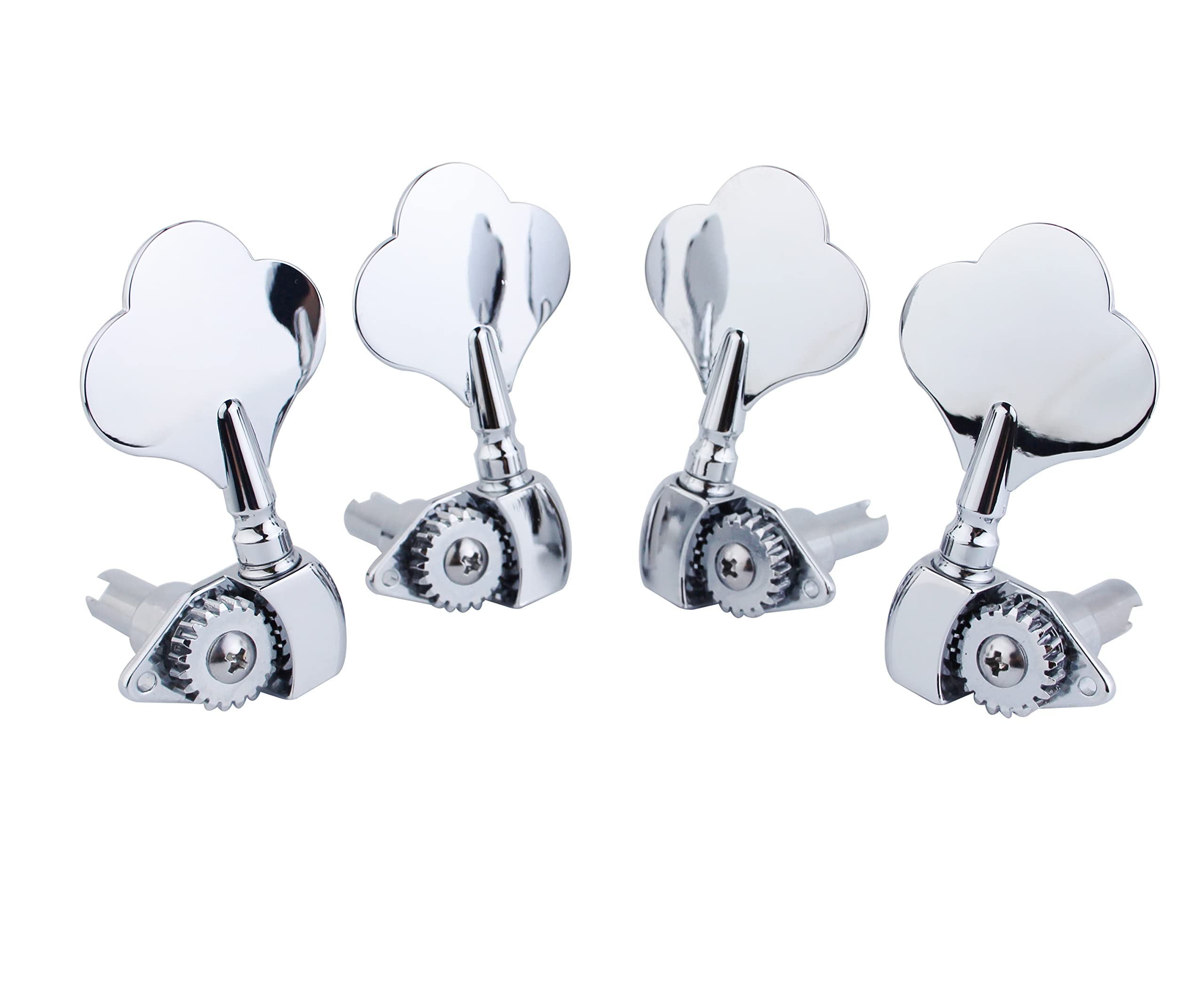 Guyker Open Frame Electric Bass Machine Head (2R + 2L)   1:20 Ratio Gear Tuners Tuning Key Pegs   Chrome