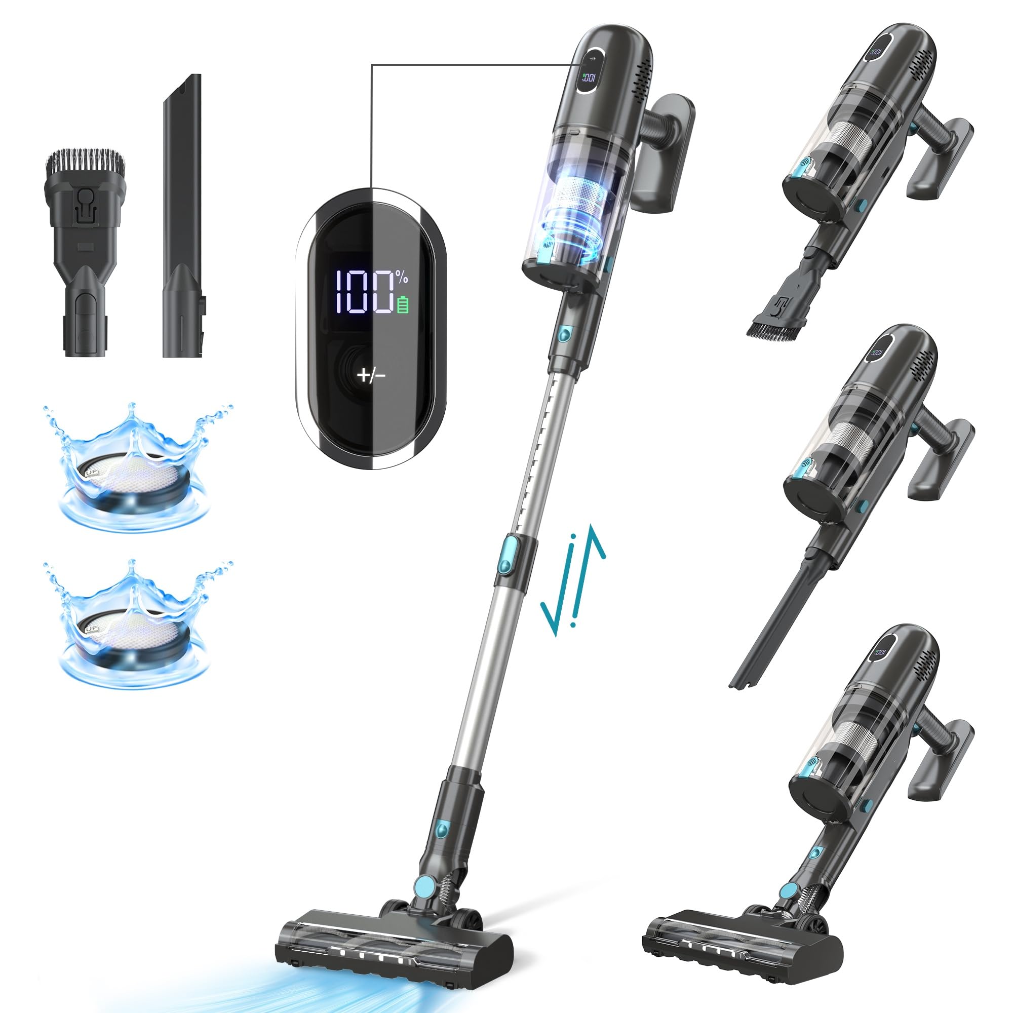 Prettycarelife Cordless Vacuum Cleaner, 43Kpa Powerful Stick Lightweight Vacuum With Led Touch Display, 45 Mins Long Runtime, Se