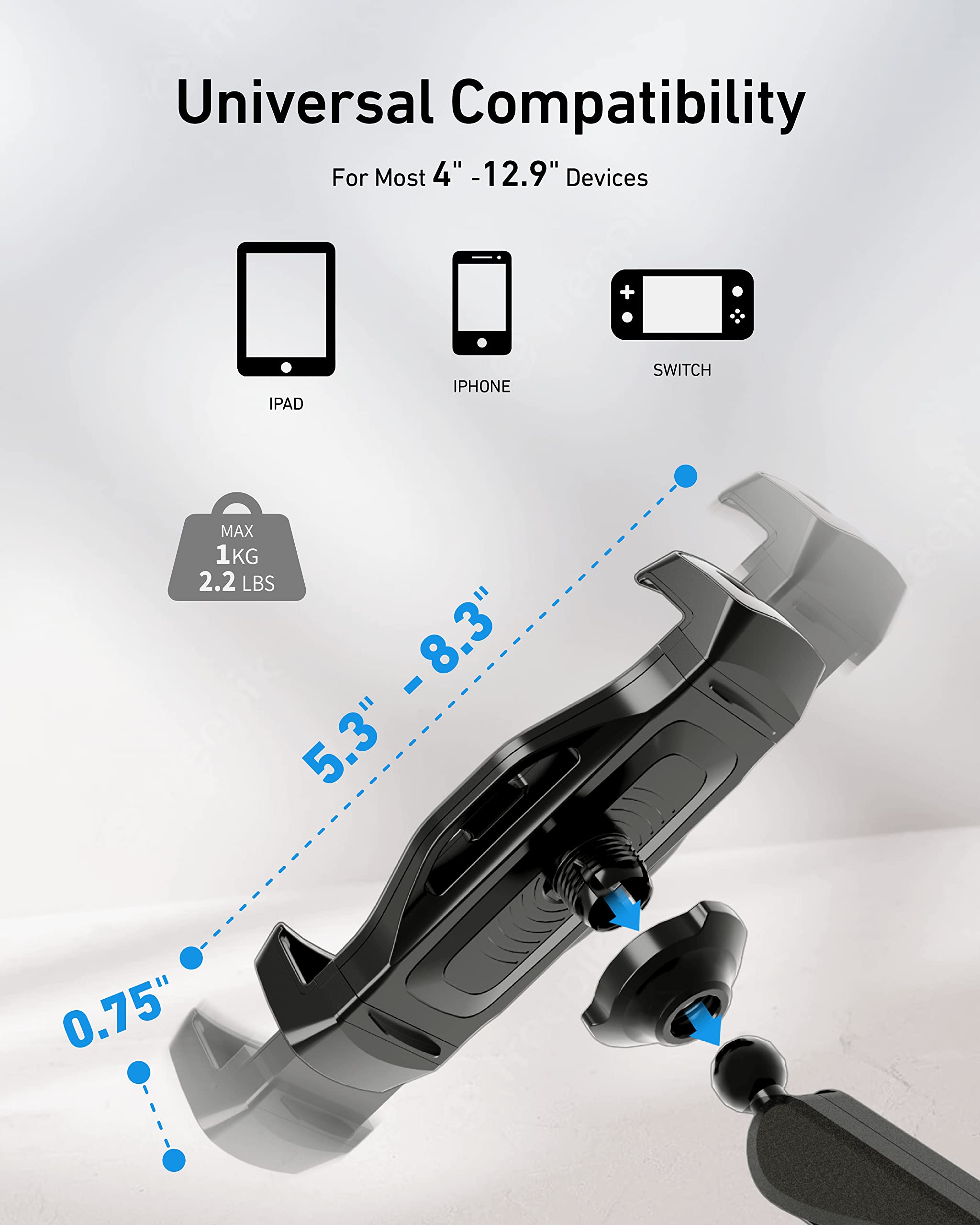 Ergounion Phone & Tablet Mount With Cable Management, Tablet Holder For Desk/Headboard For Recording/Filming, Black