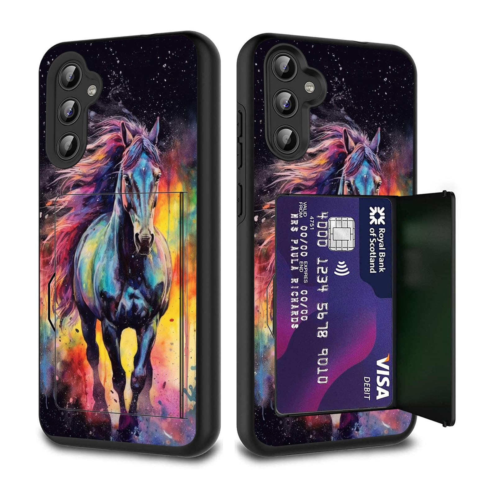 Fgdrfgrw Designed For Galaxy S24 Fe Card Holder Credit Card Wallets Case,Dual Layer Hybrid Shockproof Drop Protection With Kicks