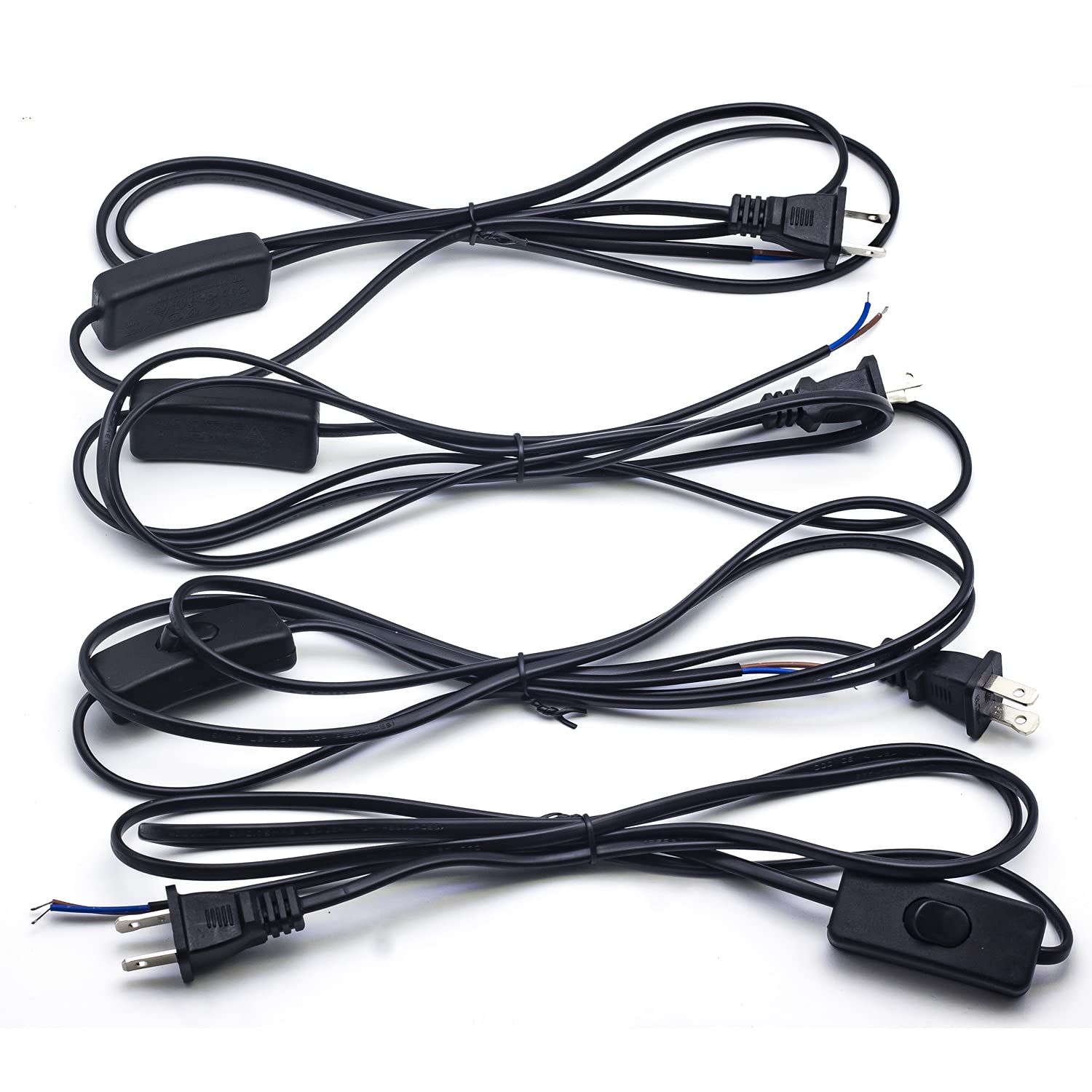 Lamp Cord With Switch Plug, Extension Cords 6 Foot Wiring Stripped Ends Ready For Light Project And Repair Lights Cable 4Pack Bl