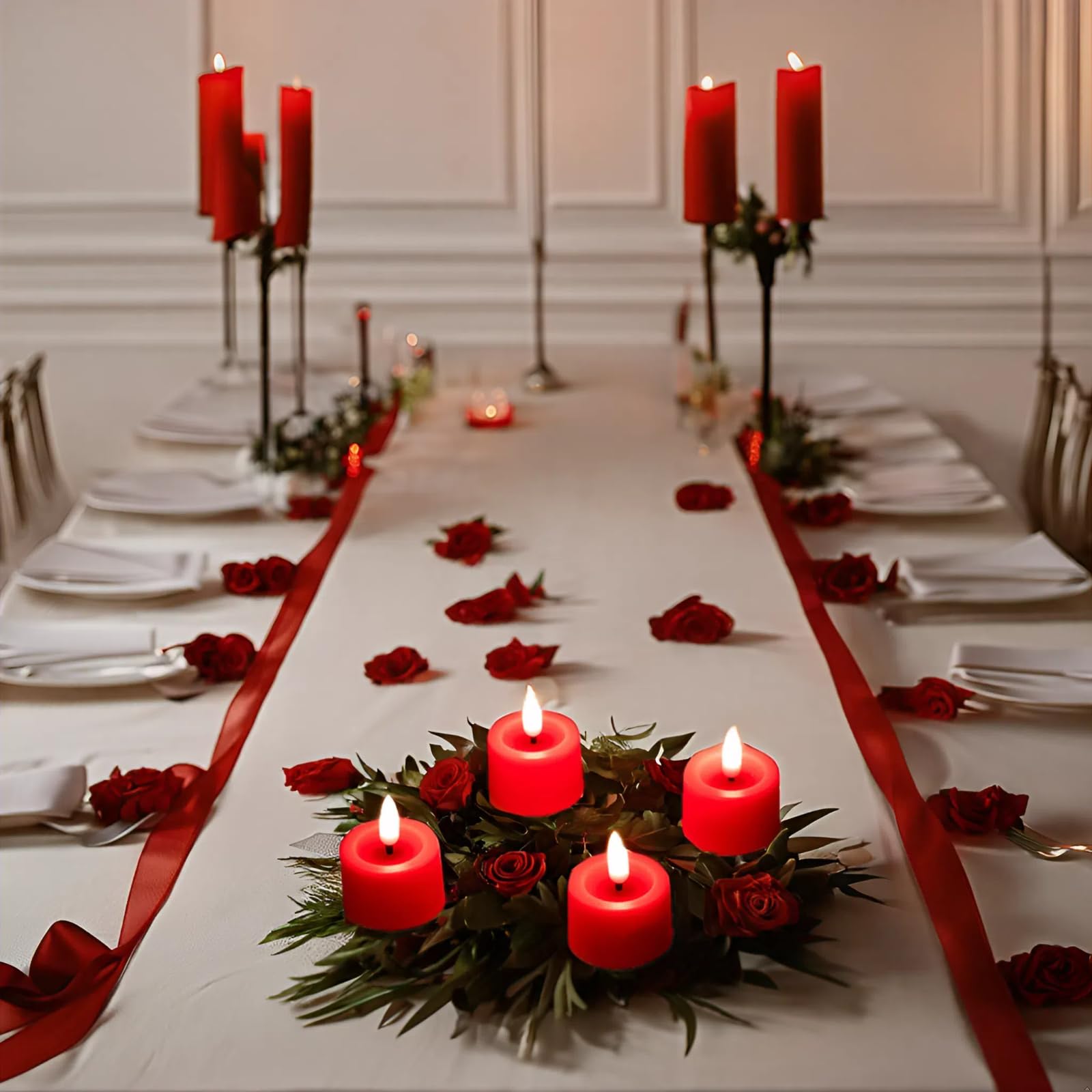 Simplelight Pack Of 12 Tea Lights Candles Battery Operated   Battery Tea Lights With Timer, Battery Candles Red Color For Votive