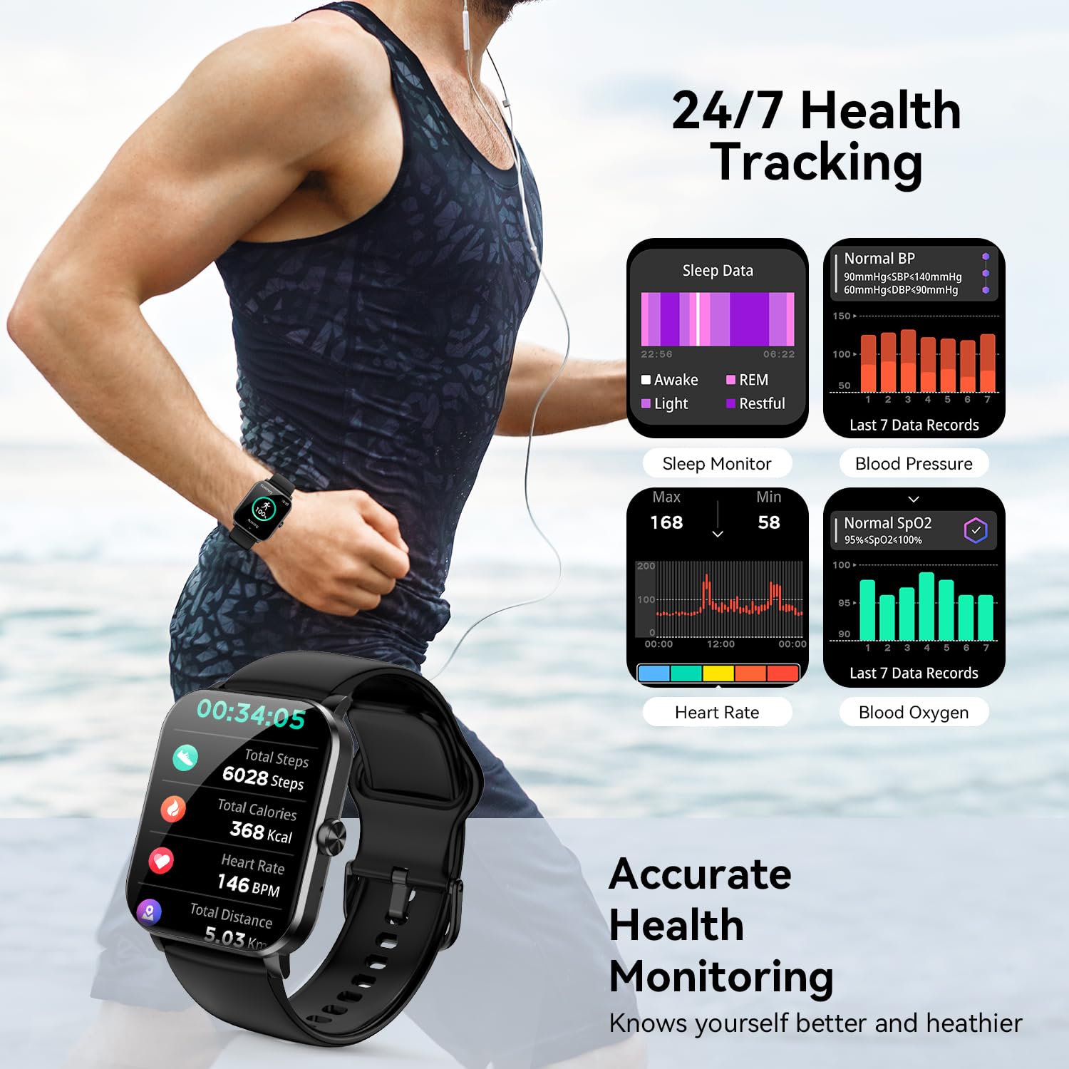Ganopterygon Smart Watch, 1.85'' Smartwatch For Men Women (Answer/Make Call), Heart Rate, Sleep Monitor, Pedometer, Activity Tra